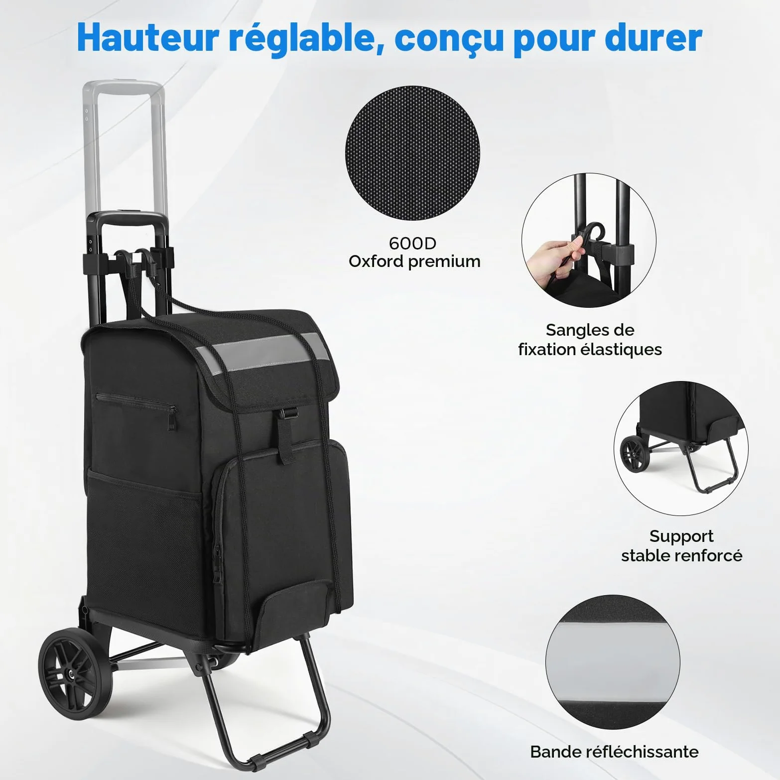 Housolution Chariot Caddie de Courses Pliable à roulettes | 46L/136KG Capacité, 2 en 1 Caddy Diable et Chariot pour Camping et Linge