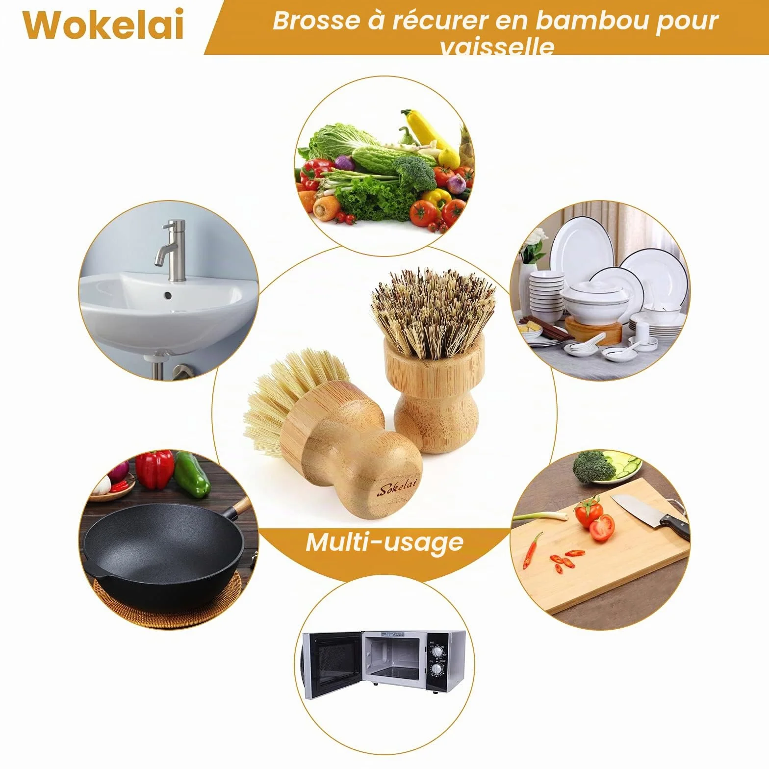 Brosse à vaisselle en bambou fibre de sisal naturel cuisine vaisselle casseroles poêles