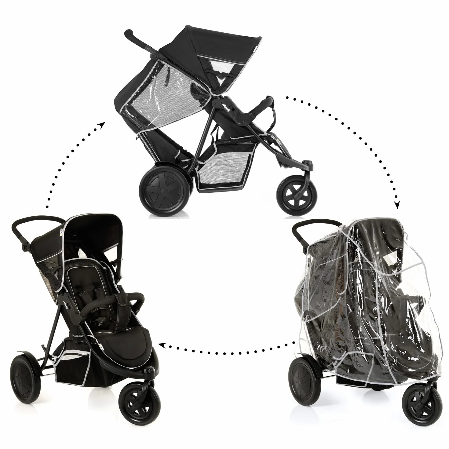 Hauck Freerider Poussette Double 3 Roues pour 2 Enfants Noir - Siège Inclinable, Charge 15 kg, Poignée Réglable, Habillage Pluie Inclus