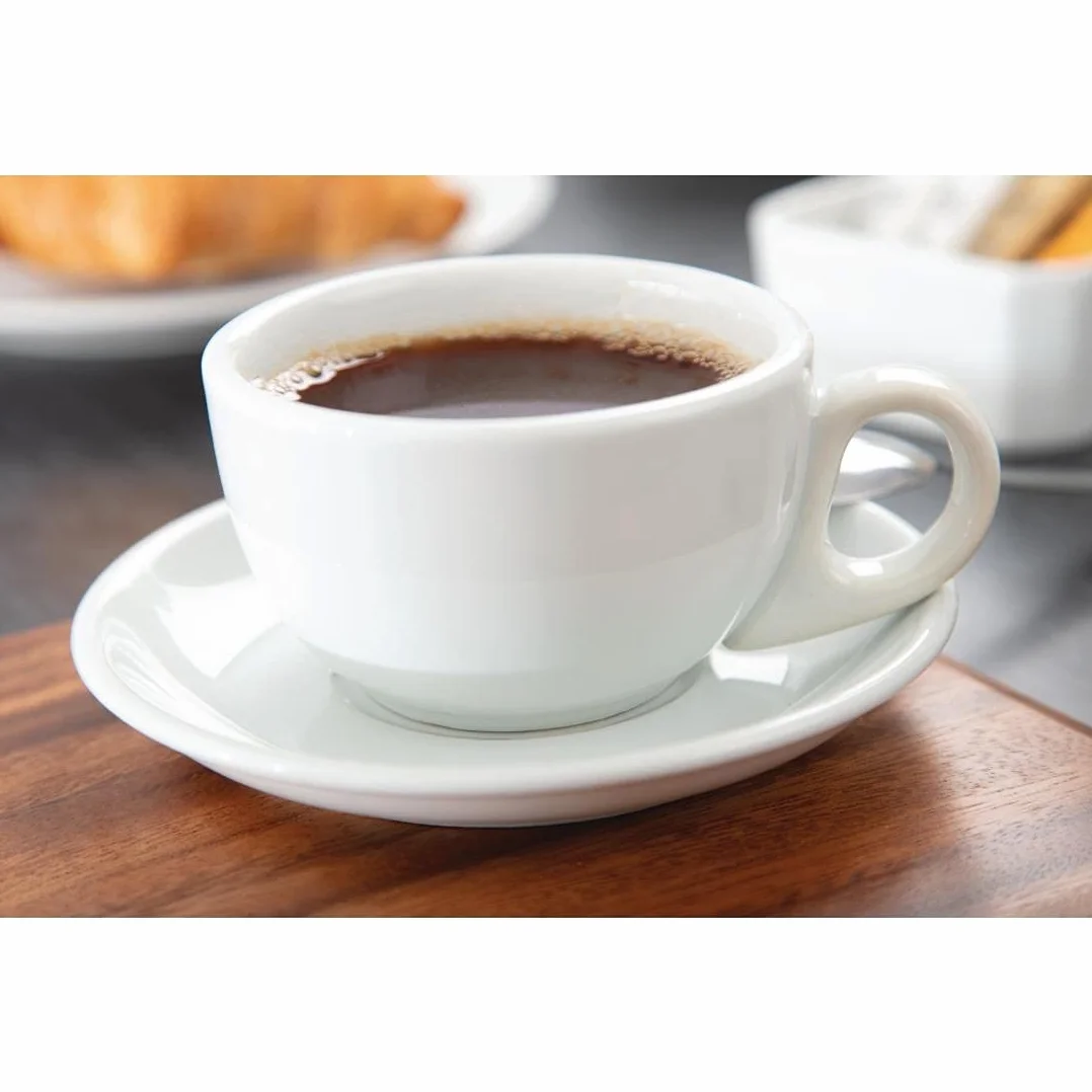 Olympia Athena Tasses empilables 228ml (lot de 24), porcelaine blanche, résistantes aux éclats, compatibles avec la soucoupe CC202, passent au micro-ondes/lave-vaisselle, CC201