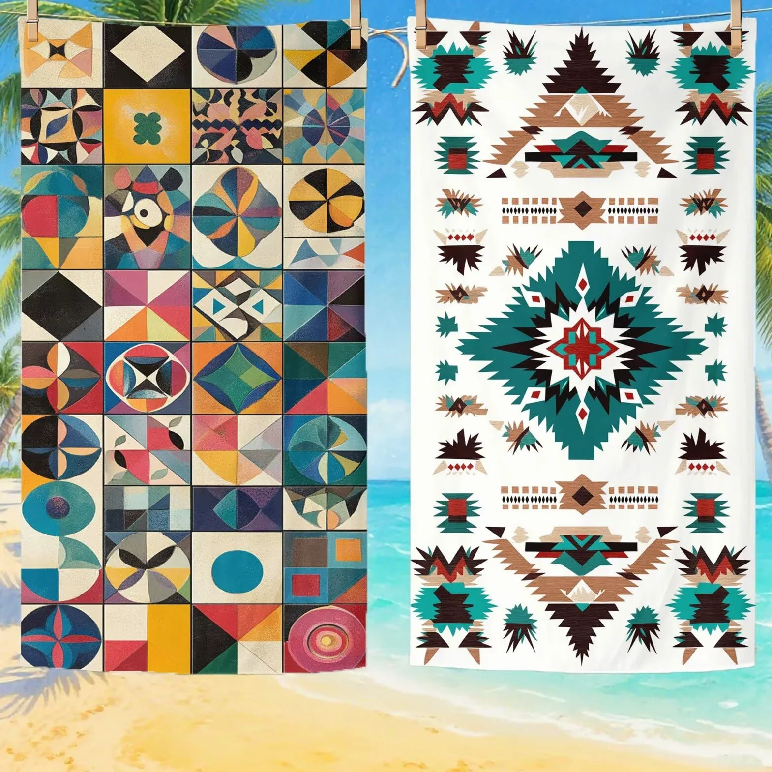 Serviette de Plage XXL 100x200 cm,Bohême Serviette Plage Microfibre avec Séchage Rapide, Anti-Sable, Absorbante Fonction Design pour Vacances Piscine Pique-Nique Voyages Yoga, Cadeau Femme Q-691