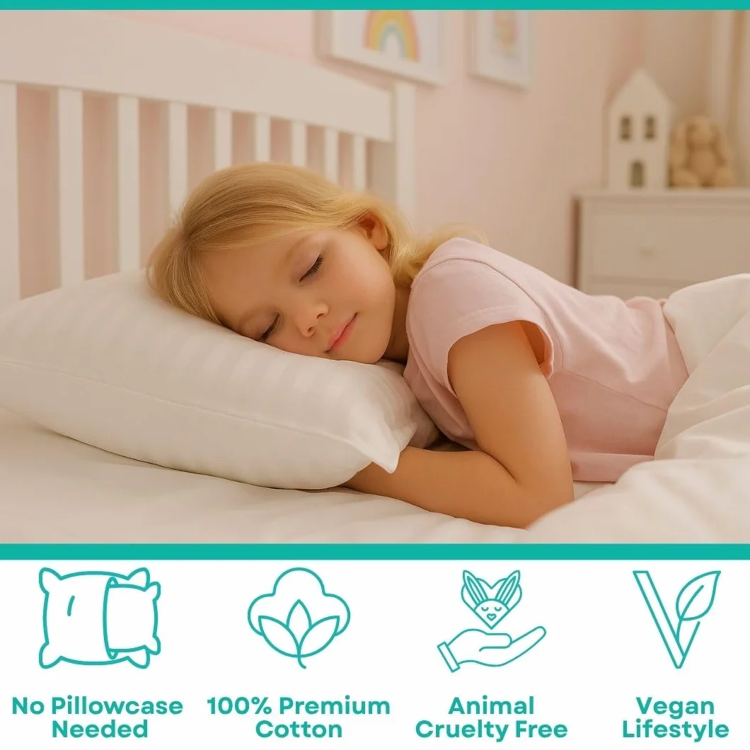 Oreiller Enfant Coton 300T Garnissage Doux Taie Hypoallergénique Lavable Bébé Sieste Maternelle