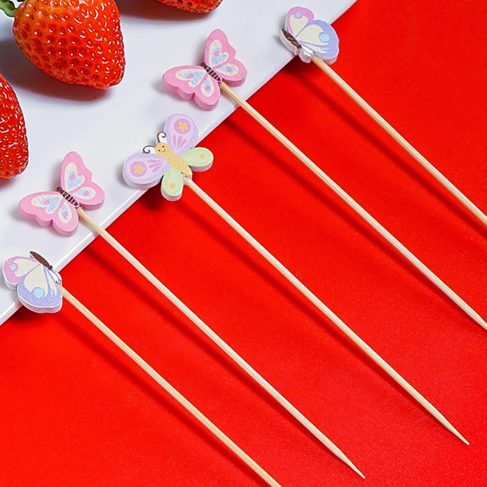 Piques à Cocktail Papillon 12 cm Bois - Cure-dents pour Fruits & Amuse-gueules