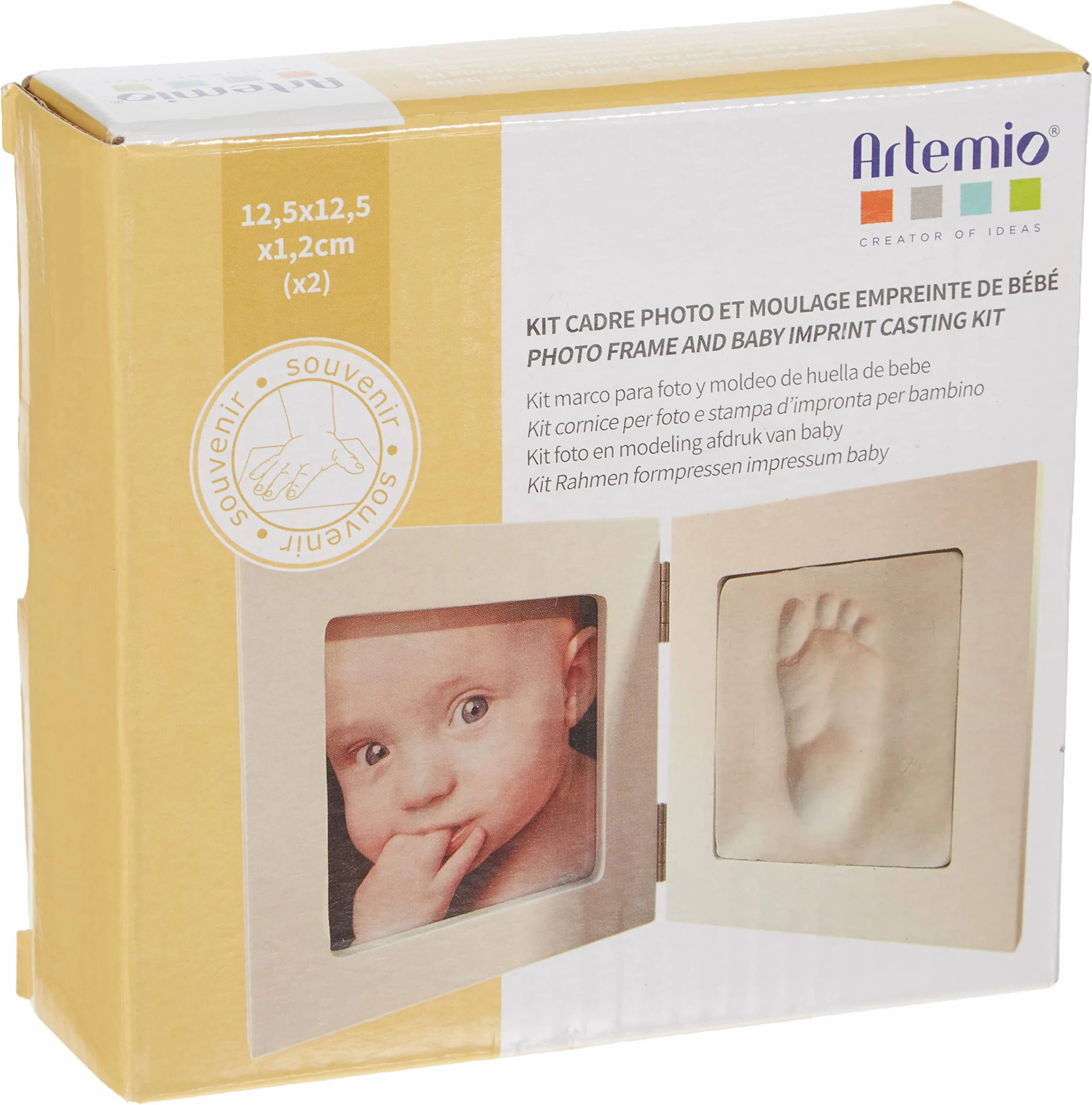Artemio Kit Moulage Empreinte de Bébé Cadre Photo Bois Blanc 13,5 x 4,5 x 16 cm