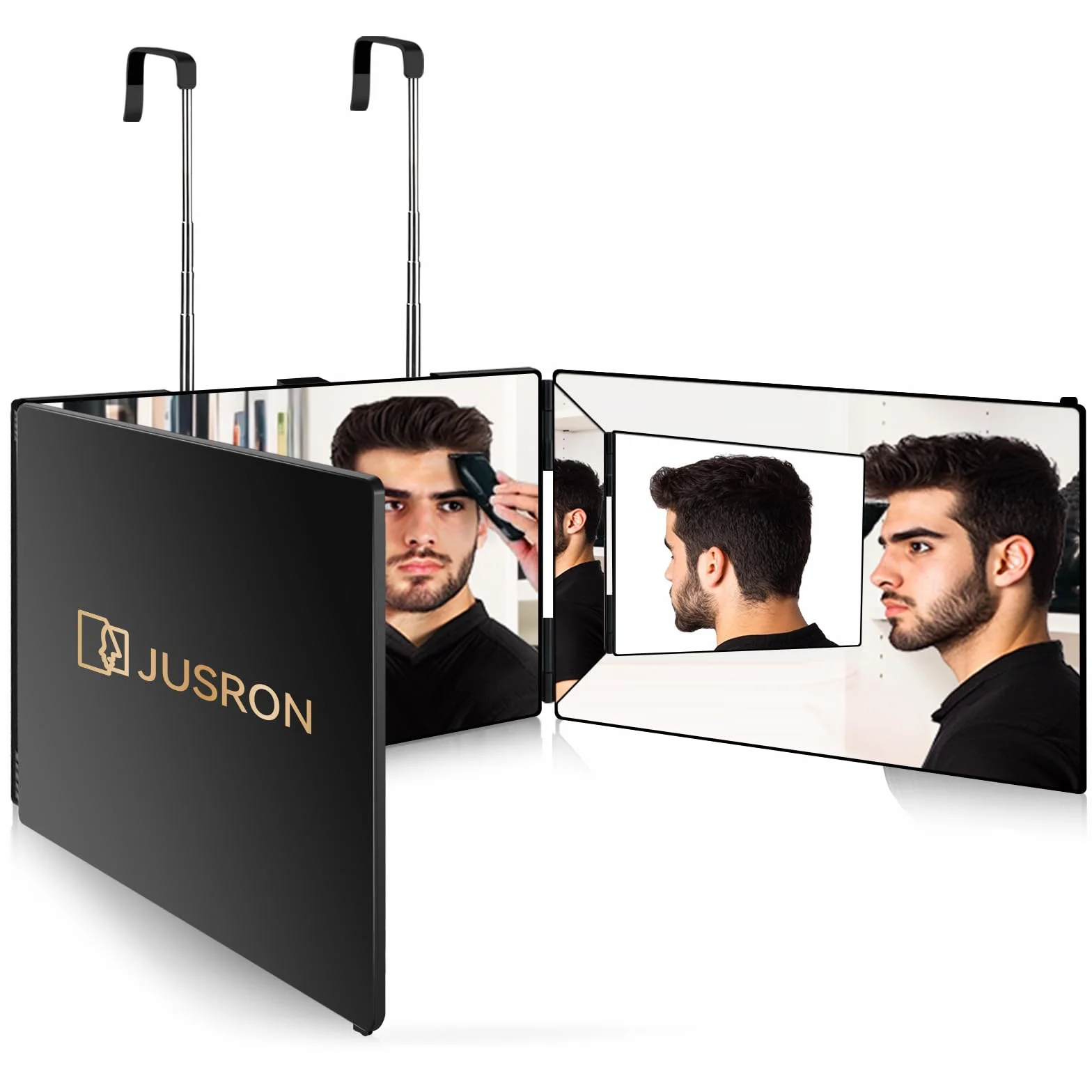 Miroir Coiffure 360° 3 Faces Barbier Réglable Pliable Portable