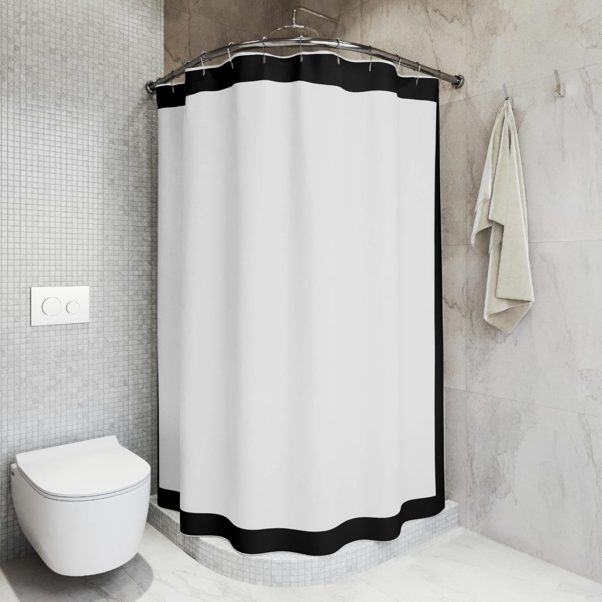 Rideau de douche lavable avec bordure noire, résistant à la moisissure, idéal pour salle de bain, baignoire, imperméable, durable, facile à nettoyer, design élégant