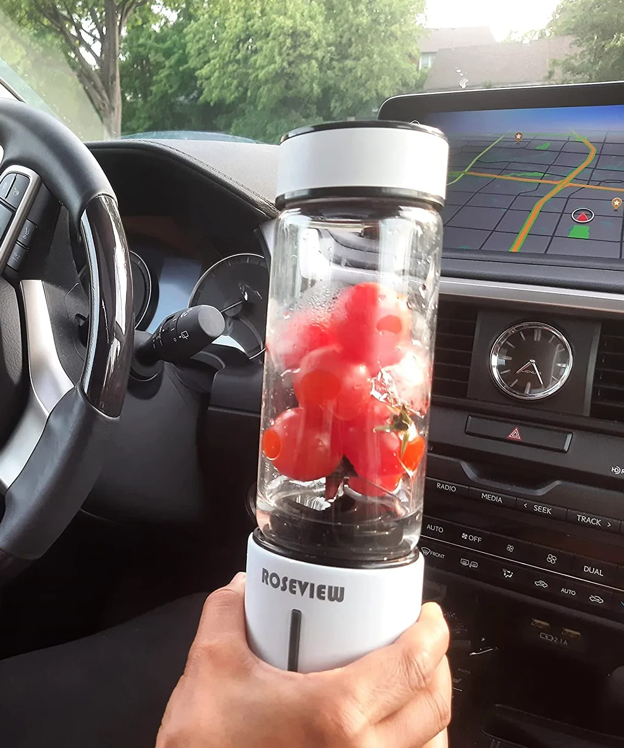 Mixeur à smoothie portable ROSEVIEW Bouteille en verre rechargeable par USB Mini presse-agrumes 2 mélanges sans fil Machine à smoothies personnels Mélangeur de fruits