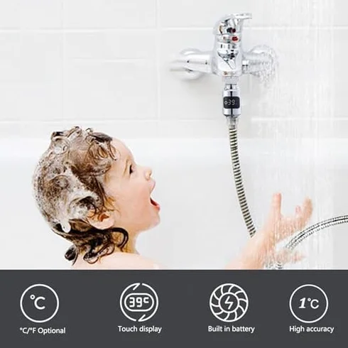 Thermomètre de Douche LED étanche en Acier Inoxydable 1/2 Pouce