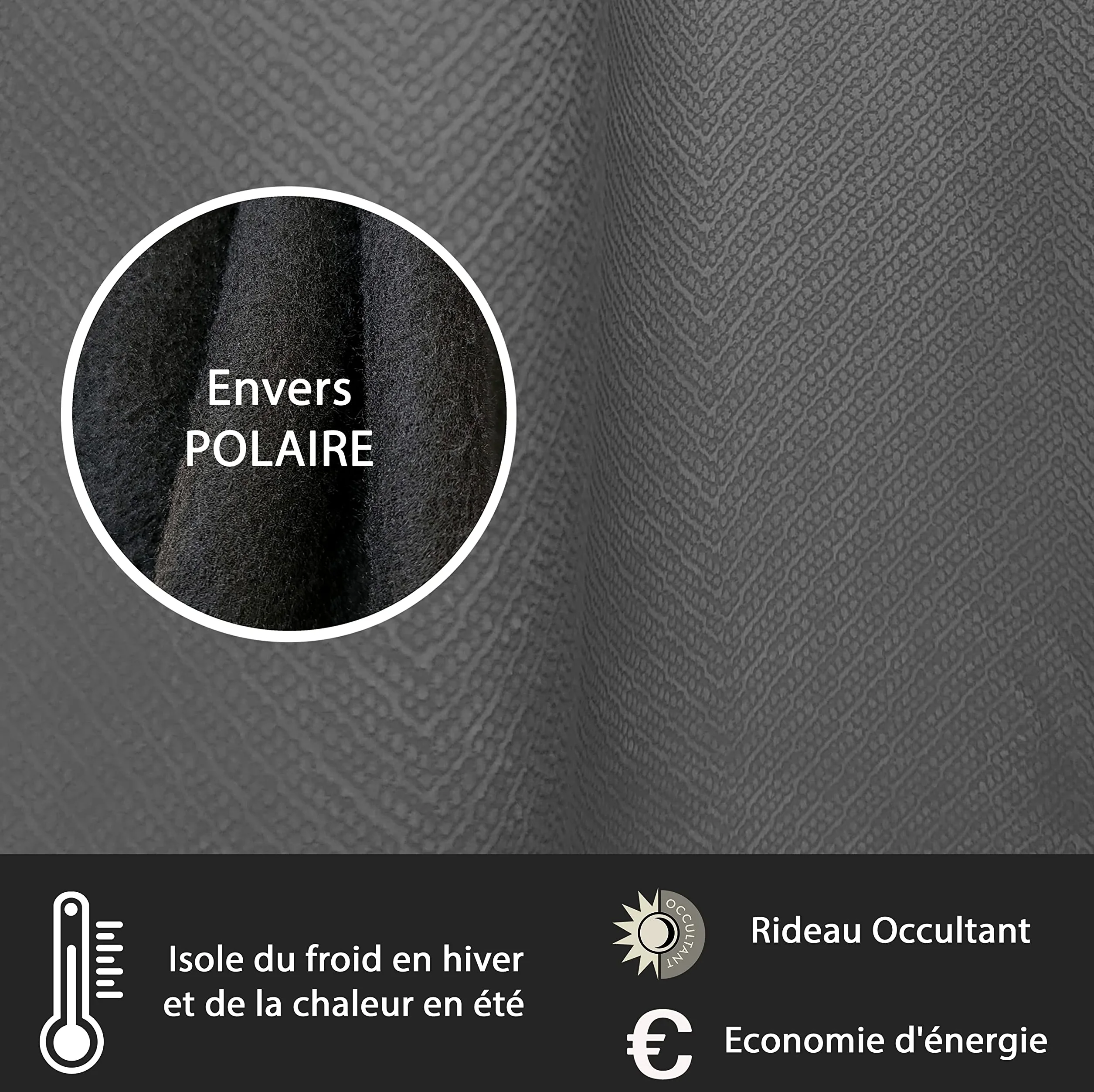 Atout Ciel Rideau occultant Thermique Velours frappé doublé Polaire à œillets 140x240cm prêt a Poser, Gris