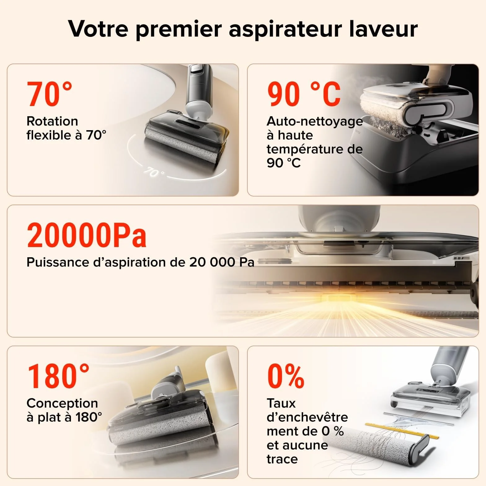 Roborock F25 GT Aspirateur Laveur 20 kPa sans Fil Autonettoyage 90°C