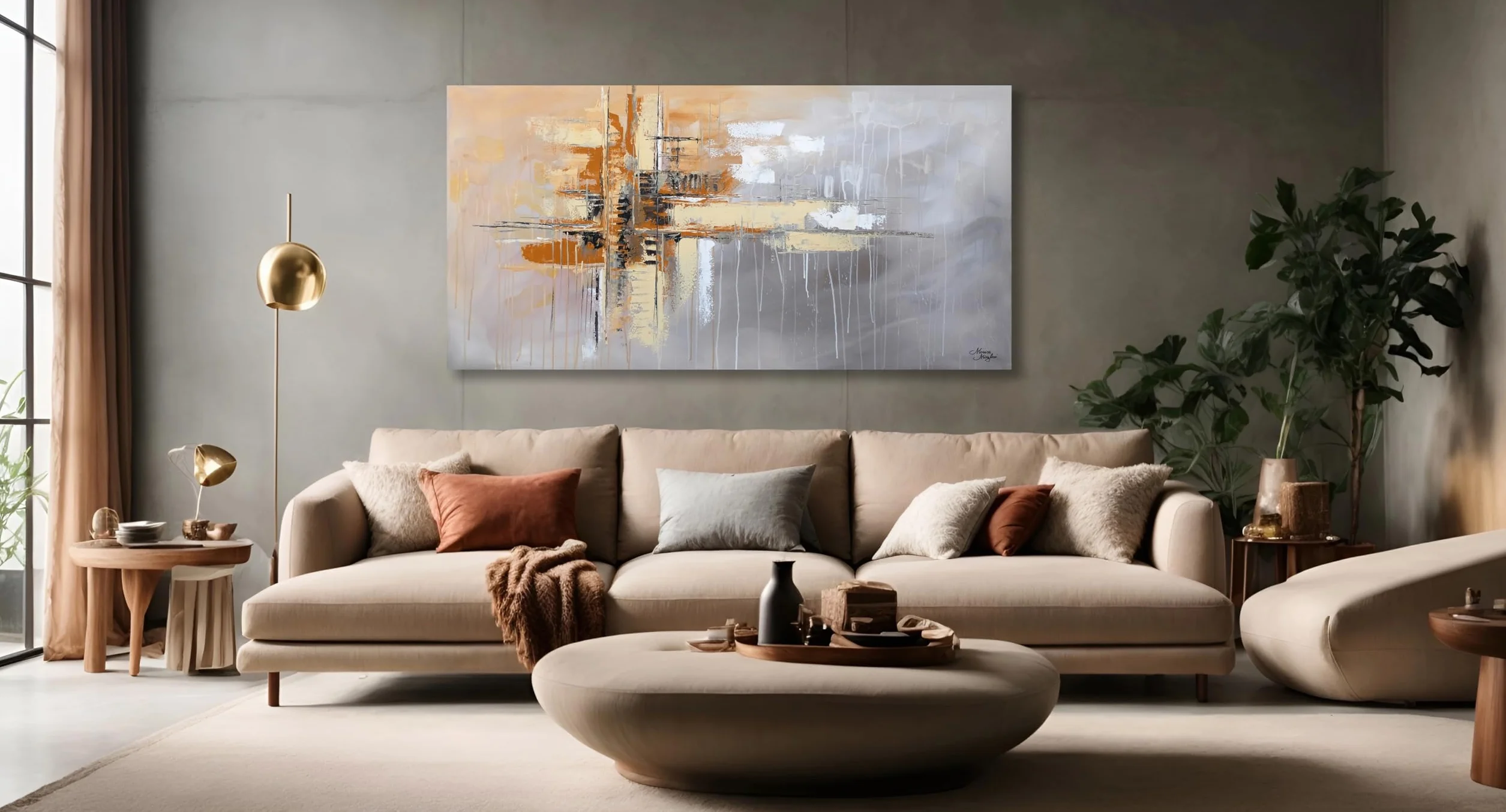 Tableau Peint à la Main 120x60 cm Toile sur Cadre en Bois Monica Mirafiori