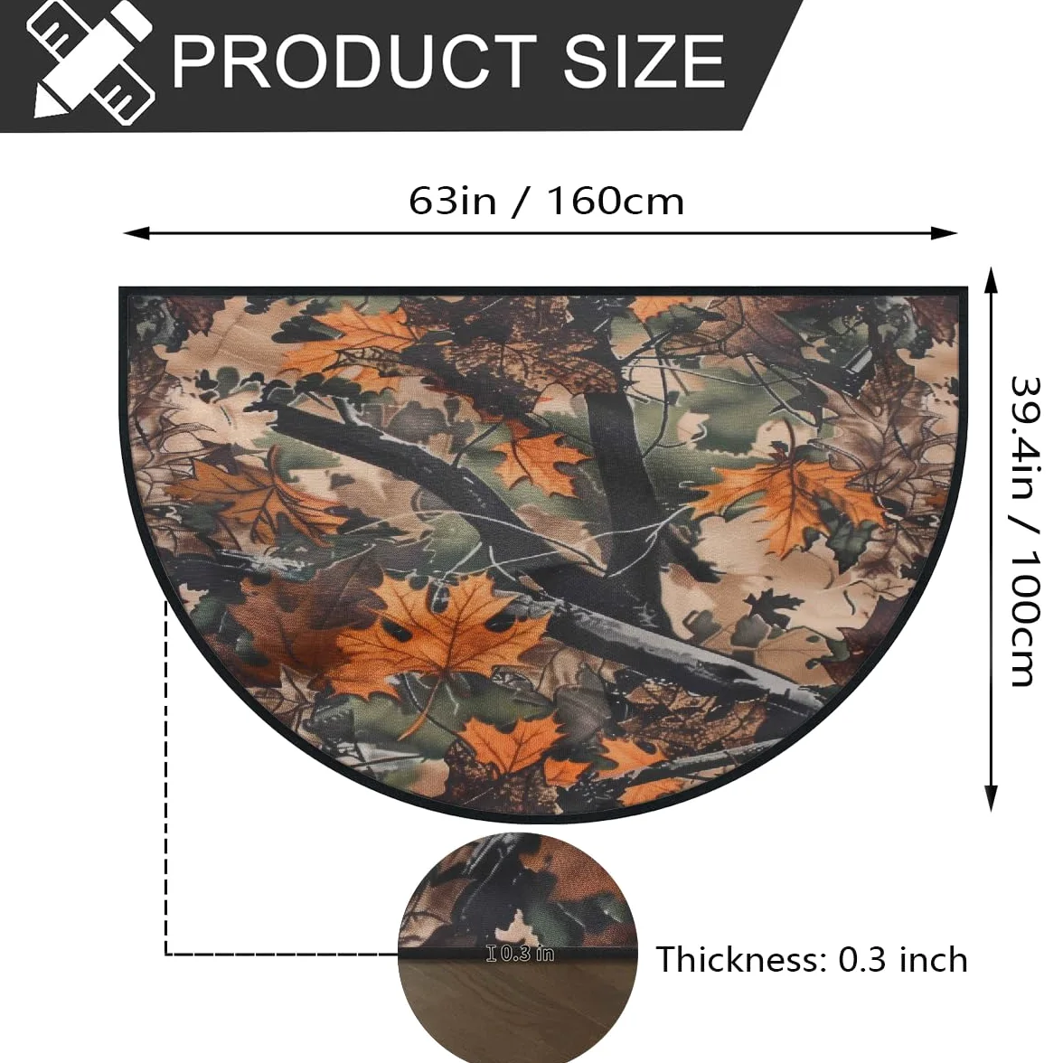 Mexpekil Paillasson demi-lune motif feuilles d'automne camouflage pour intérieur et extérieur, antidérapant, lavable, absorbant, anti-saleté, 100 x 160 cm