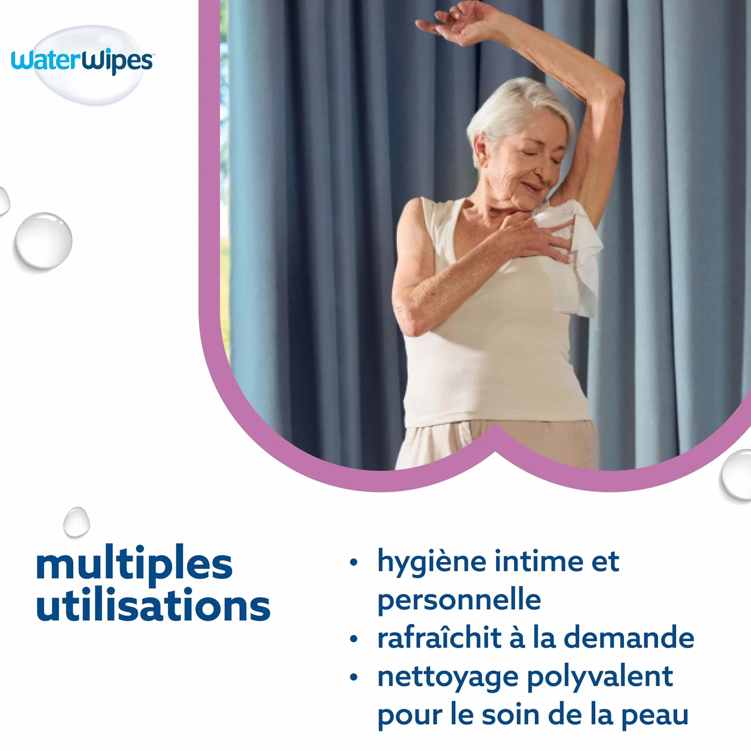 WaterWipes Sensitive+ Lingettes Corporelles et Intimes, 90 Lingettes (3 Paquets), 3-en-1 Nettoie Soigne Protège, 99,9% d'Eau, Non Parfumées, Adult Care