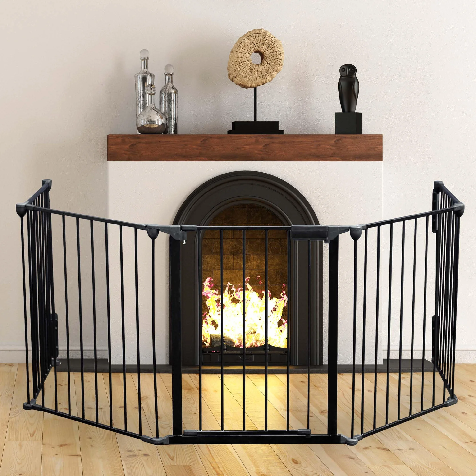 Wiltec Barrière de Protection Cheminée XL 3100x650x750 mm Noir Acier Grille Pare-feu Sécurité Enfant
