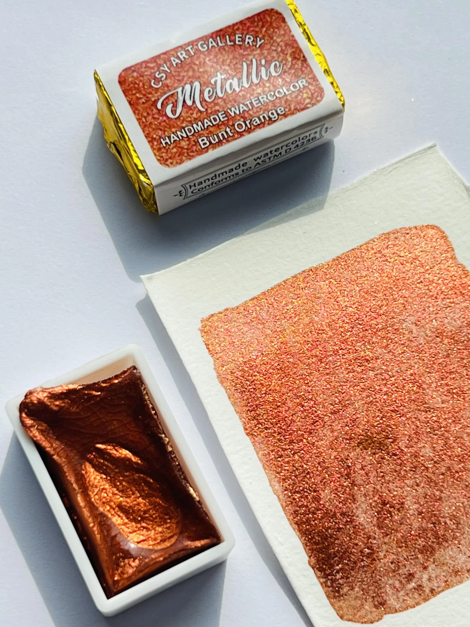 Peinture aquarelle métallique Or brillant Mica paillettes Orange vif