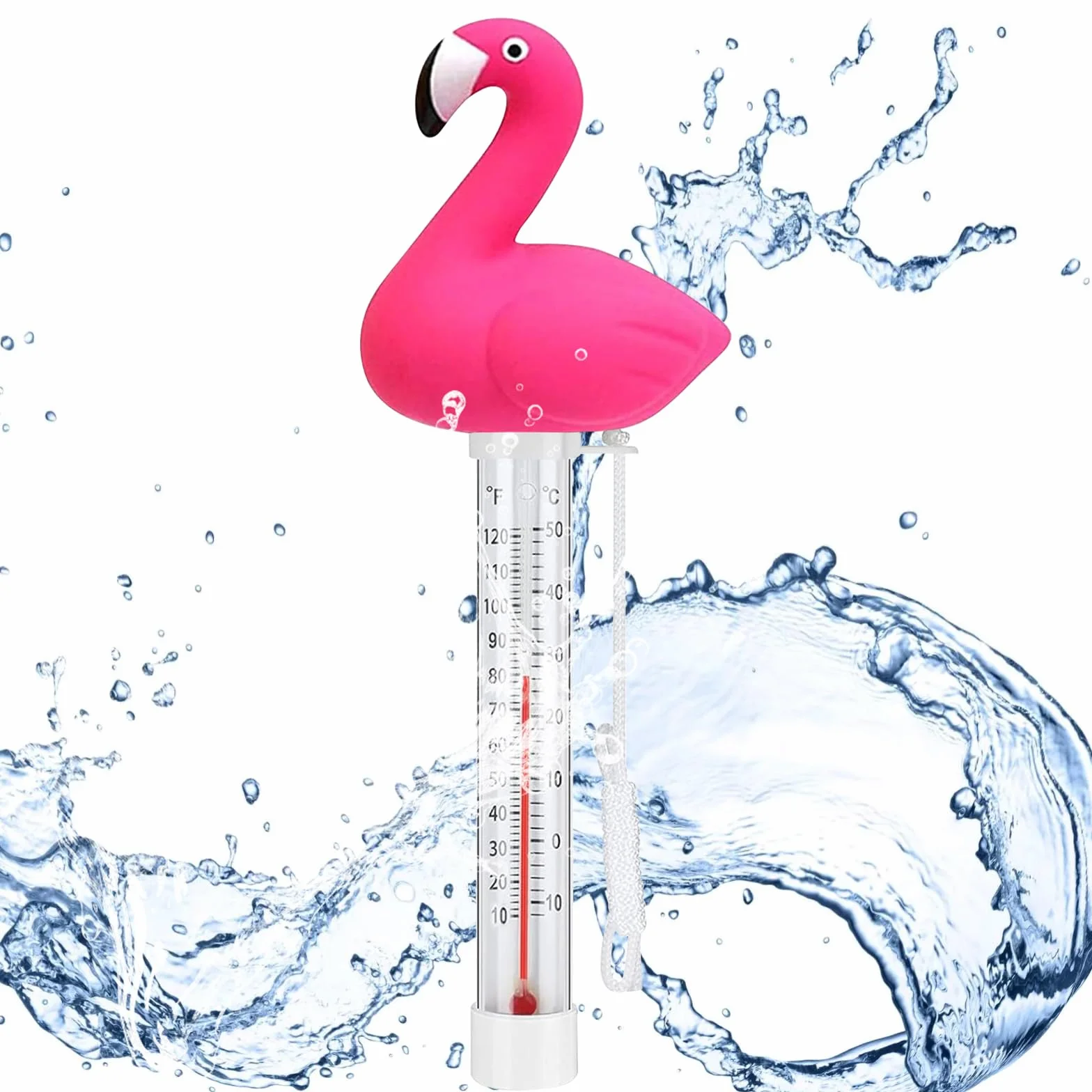 Thermomètre à eau flottant pour piscine jacuzzi flamants roses avec corde