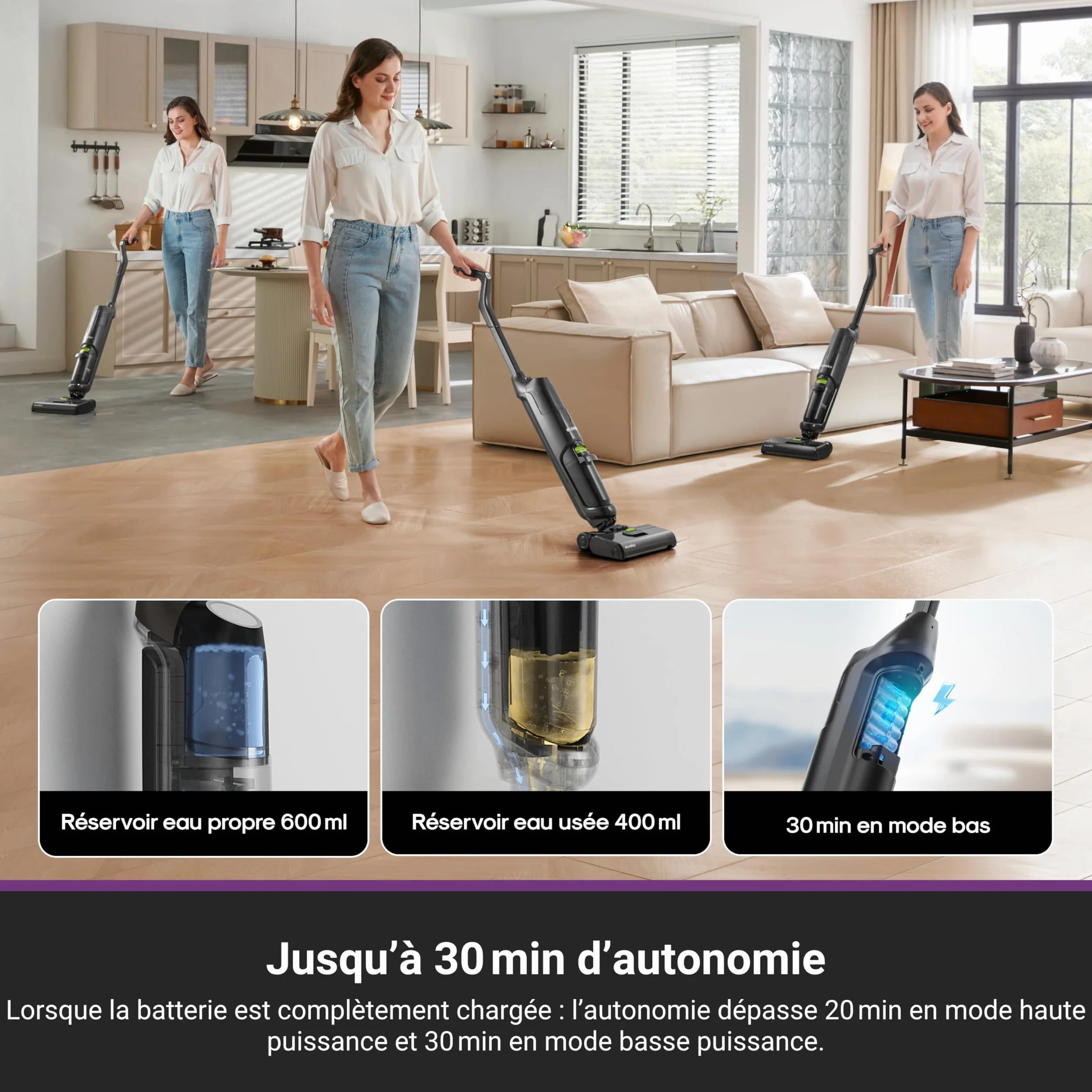 Eureka NEW400 Aspirateur Laveur sans Fil Sols Durs Sec Humide Autonettoyant Longue Autonomie