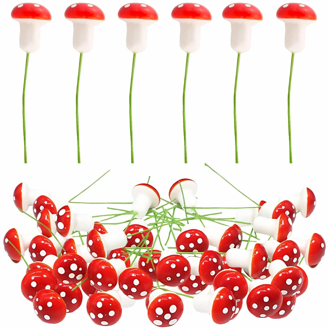 60 Mini Champignons Décoratifs 25 mm Amanites Mouches Sur Drath Automne Table Jardin Noël