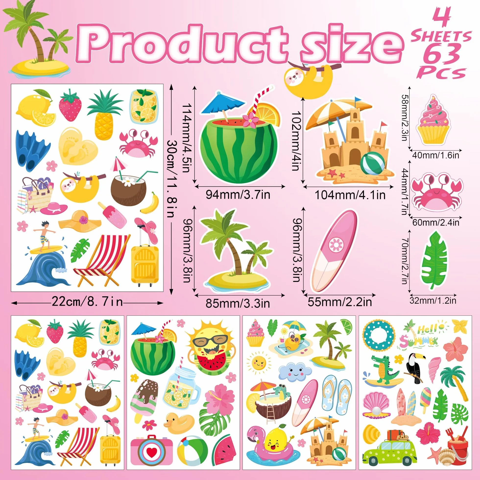 Deco Stickers Fenêtre Été Réutilisables Autocollants 63 Design Soleil Chaises Plage Bouées
