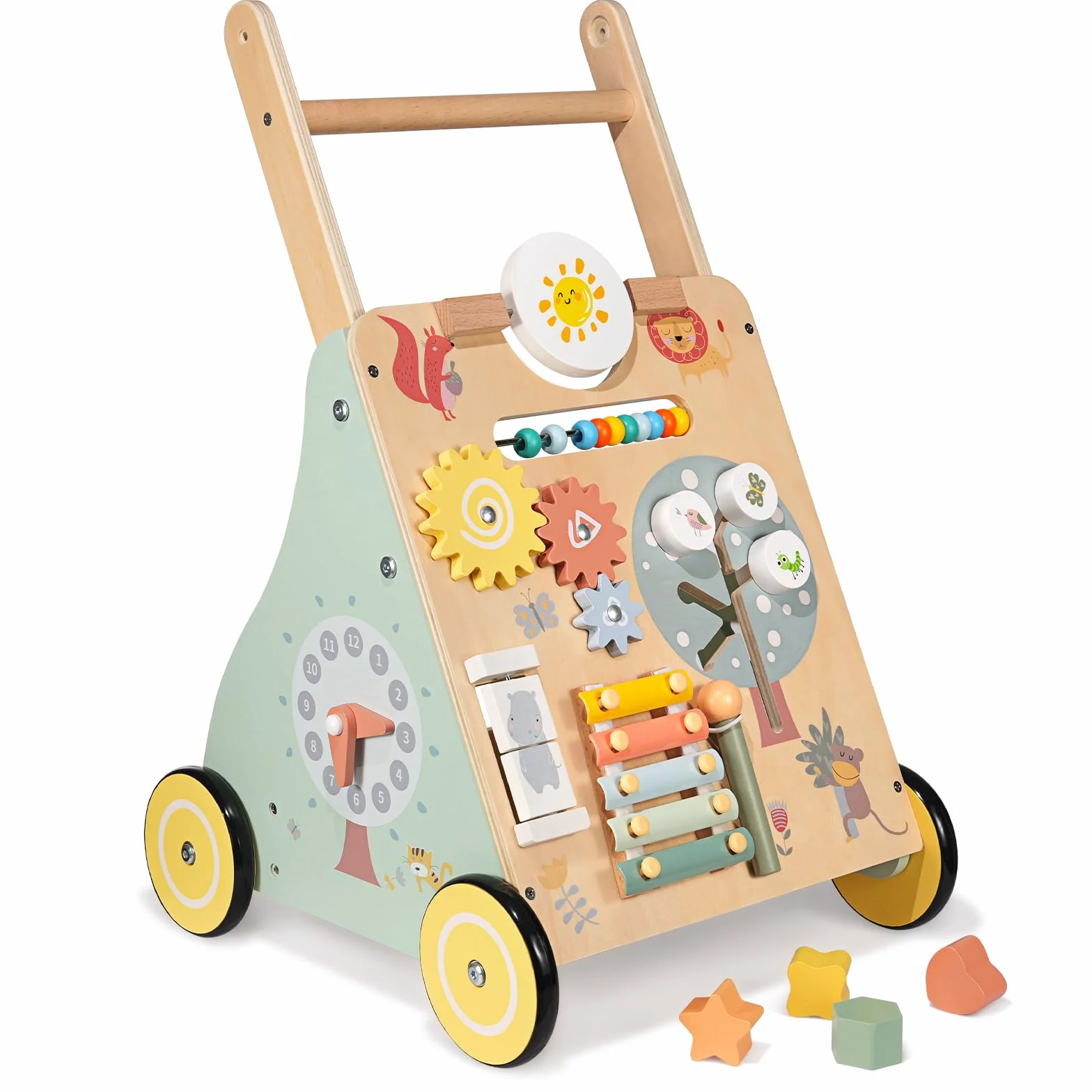 Trotteur Bébé en Bois, Chariot de Marche, Jouet Centre d'Activité pour Enfant