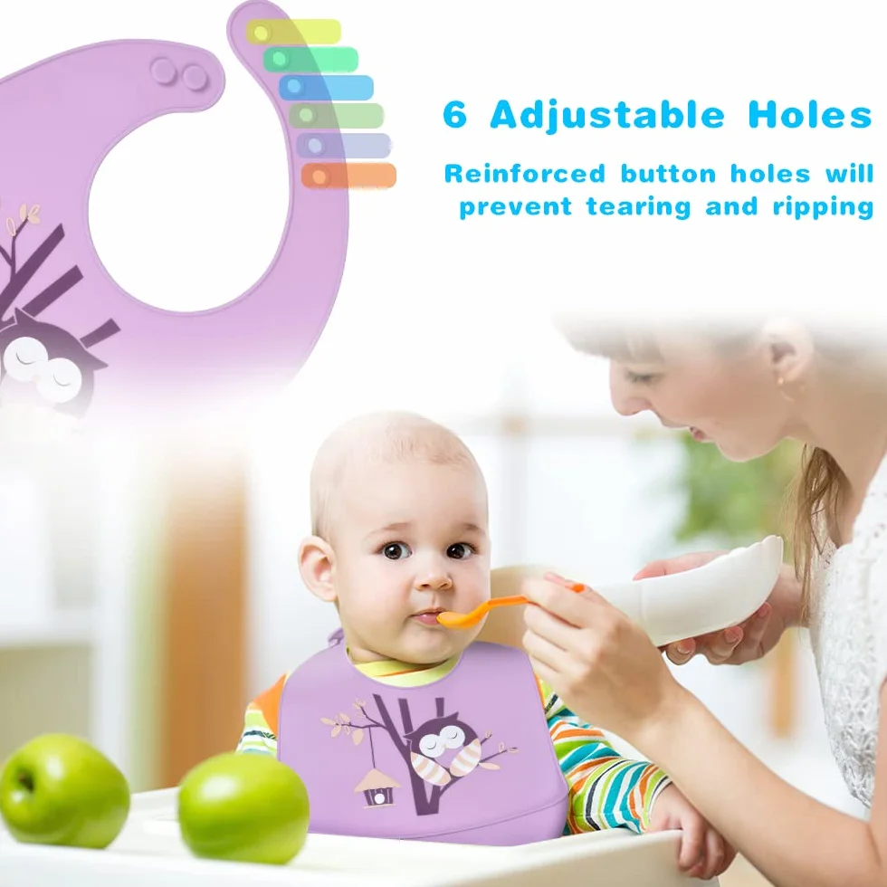 Vicloon Bébé Bavoir Silicone Souple Lot de 2, Bavoirs Étouches Imperméables, Tour de Cou Ajustable