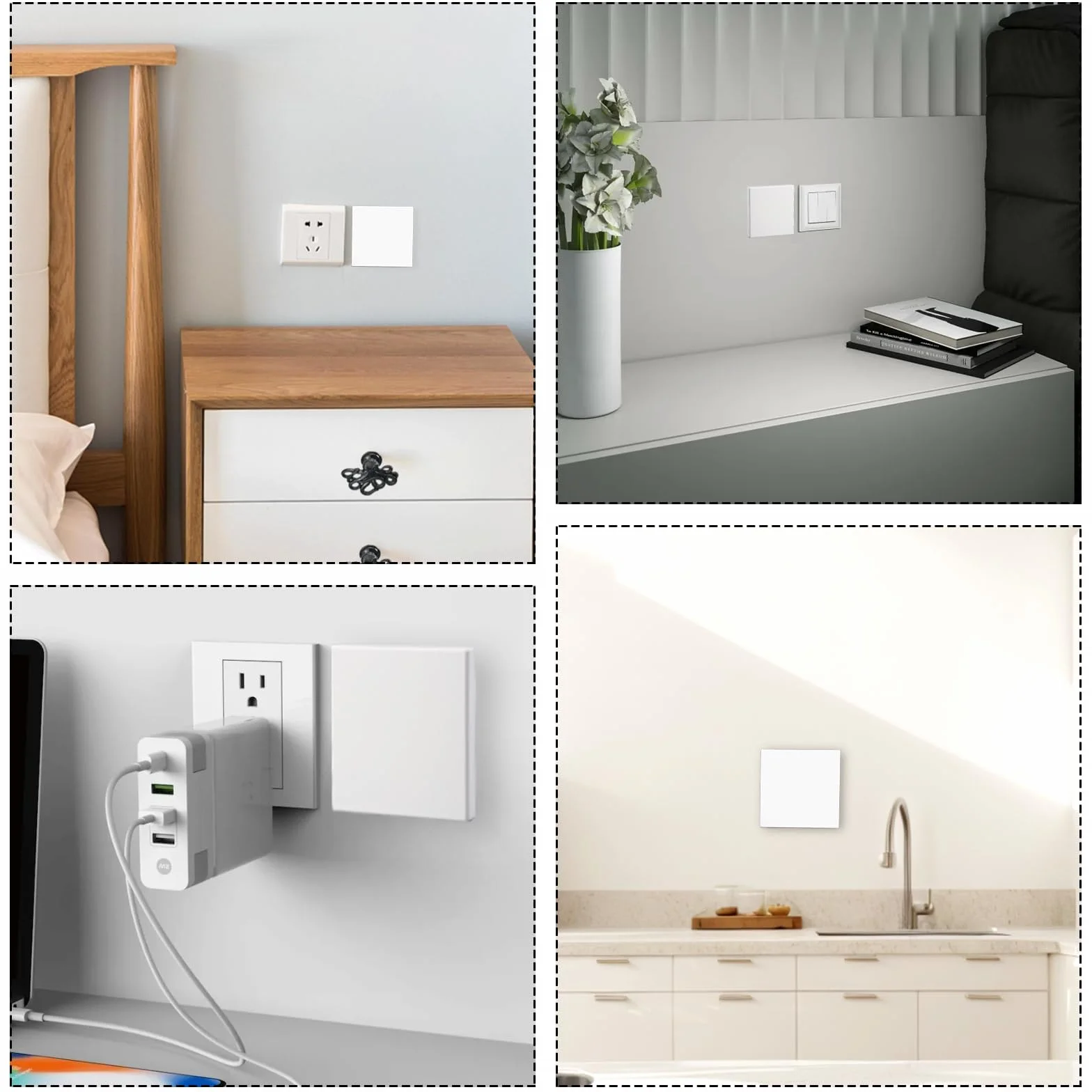 Lot de 2 Cache Prise Murale 8.6x8.6 cm Plaque Murale Vierge en Plastique Blanc
