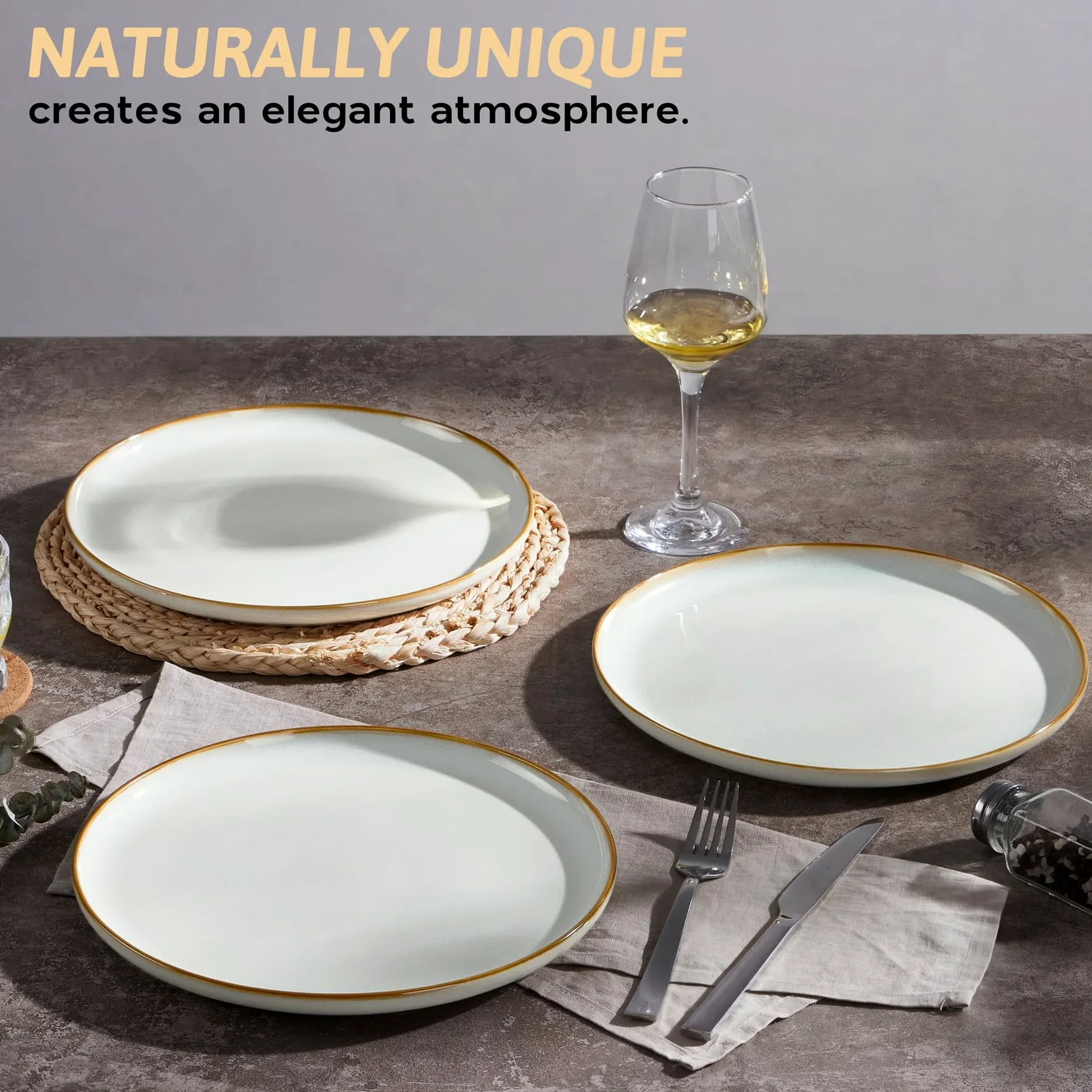 HaWare Lot de 6 grandes assiettes rondes en céramique émaillée réactive de 26,7 cm pour maison, restaurant, résistantes aux éclats et aux rayures, passent au micro-ondes et au lave-vaisselle, blanc