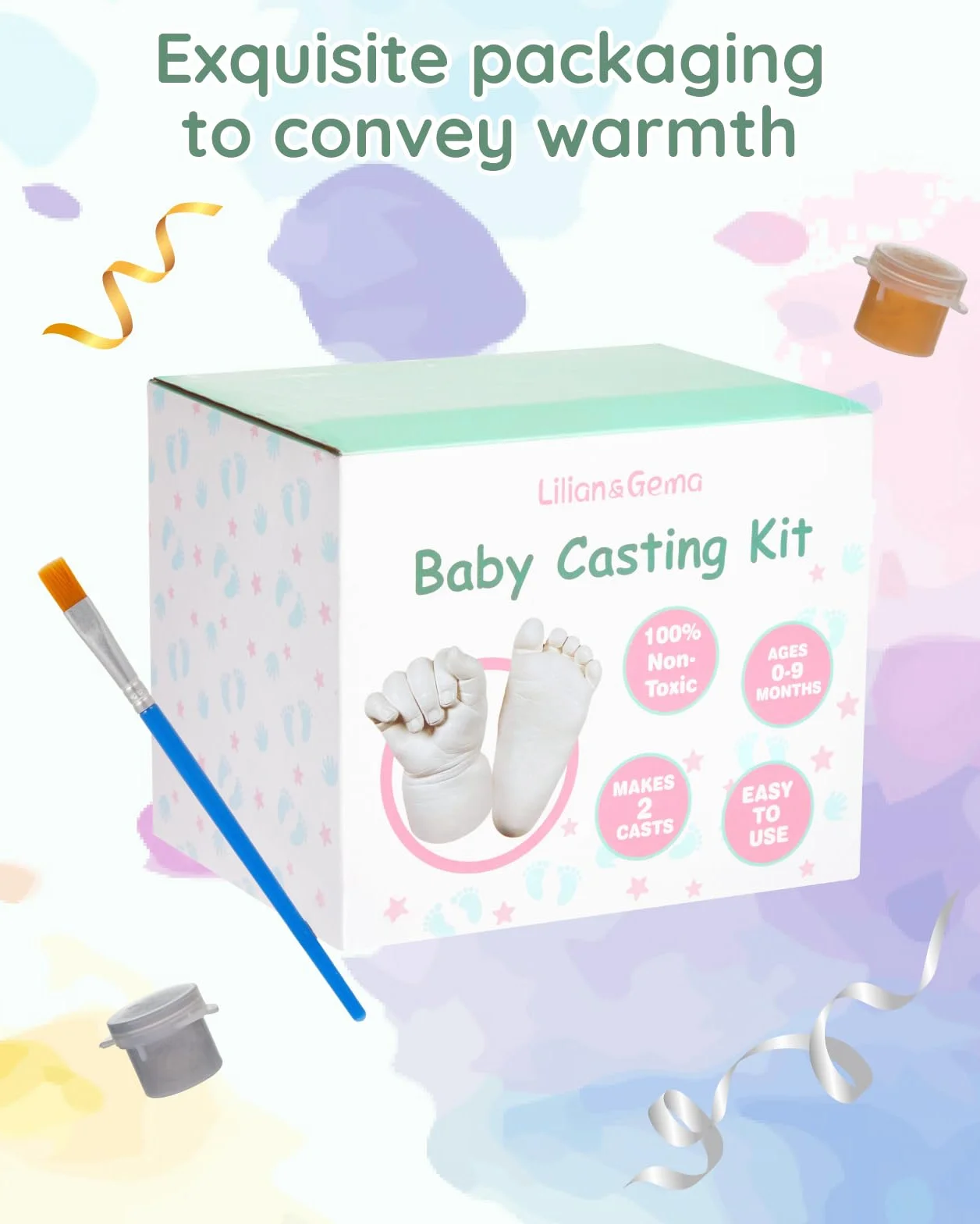 Lilian&Gema Kit Moulage Bébé 0-6 Mois Empreinte Main Pied 3D Souvenir Naissance