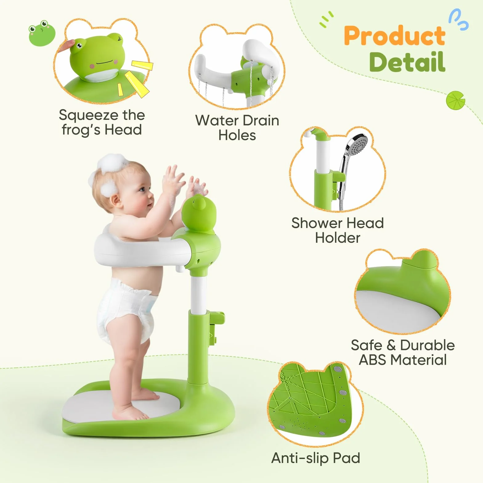 Support de Douche Bébé Debout, Baby Shower Stand Bath pour 6-36 Mois, Tour de Douche Réglable