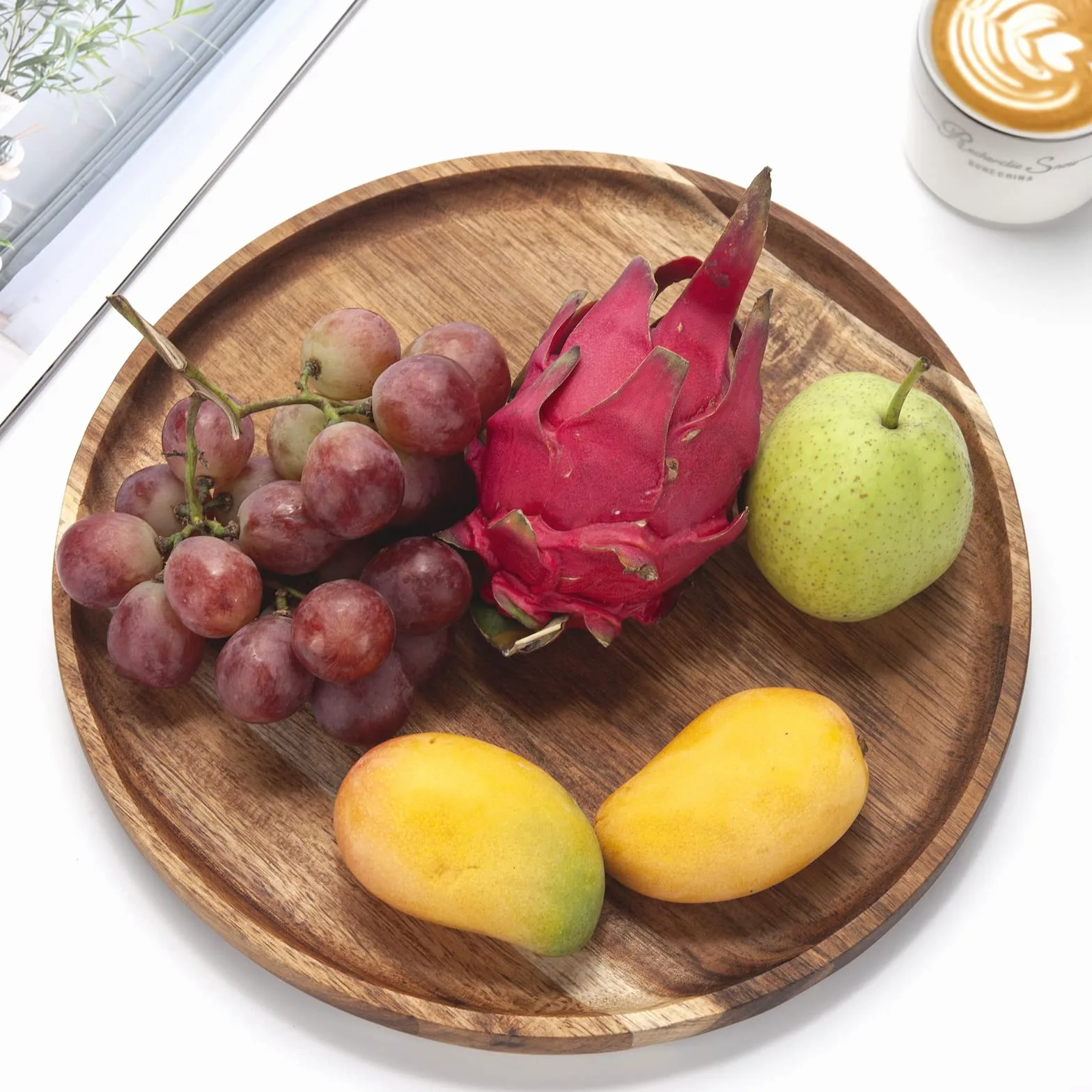 YANGQIHOME Plateau rond en bois, plateau en bois d'acacia, plateau de service, planche à charcuterie pour apéritifs, organisateur de plateau pour cuisine/comptoir, 35,1 x 35,1 x 2,0 cm