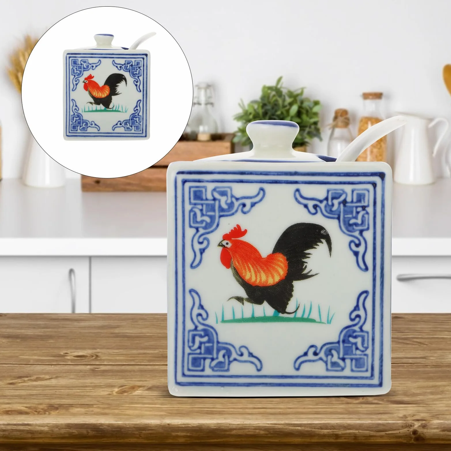 Céramique Pot à Sel Coq Décoratif Rangement Condiment Cuisine
