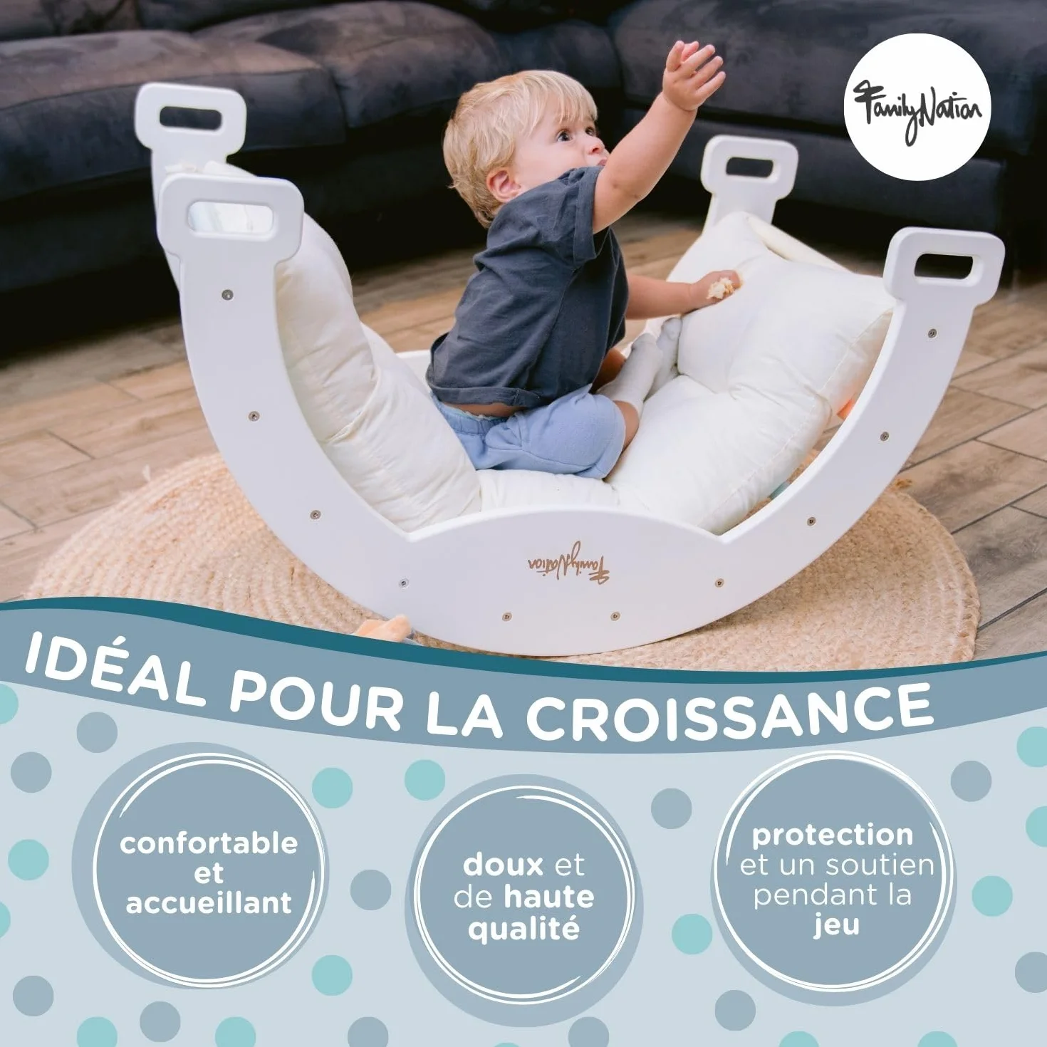 Coussin pour Arche d'escalade Rainbow Family Nation, Jouet Montessori 94x44x8 cm, Laine Pelucheuse, Lavable en Machine