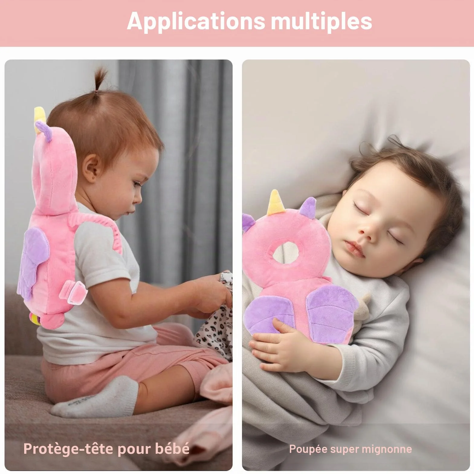 Protege Tete Bebe Chute Coussin Anti Chute Bebe Sac a Dos Protection Tete Bebe Coussins de Securite Reglables Anti Choc Baby Head Protector pour Enfants Marche Tout-Petits 4-24 Mois