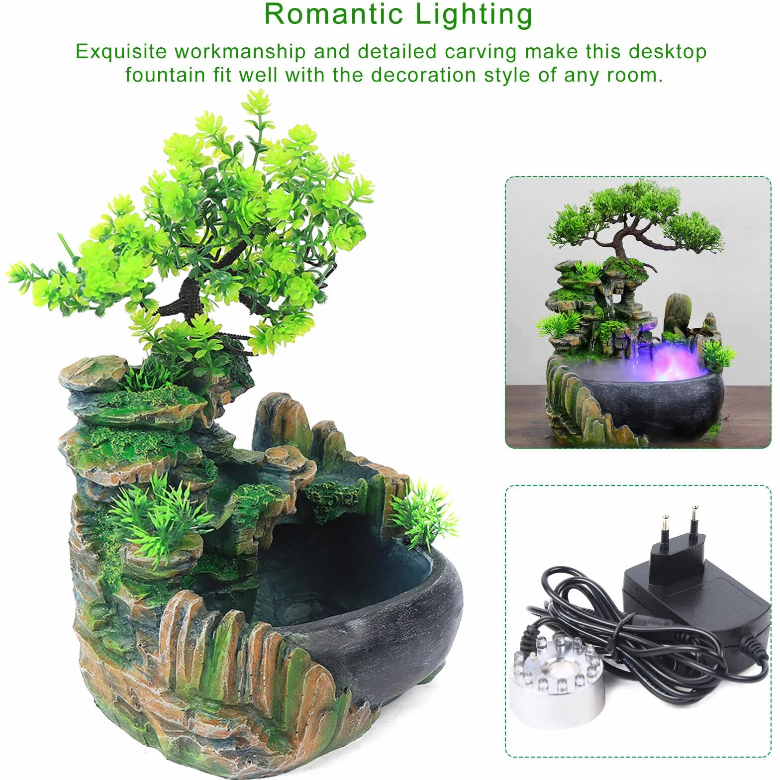 Fontaine de Table Intérieure avec Atomisation LED Couleur Changeante pour Maison Bureau