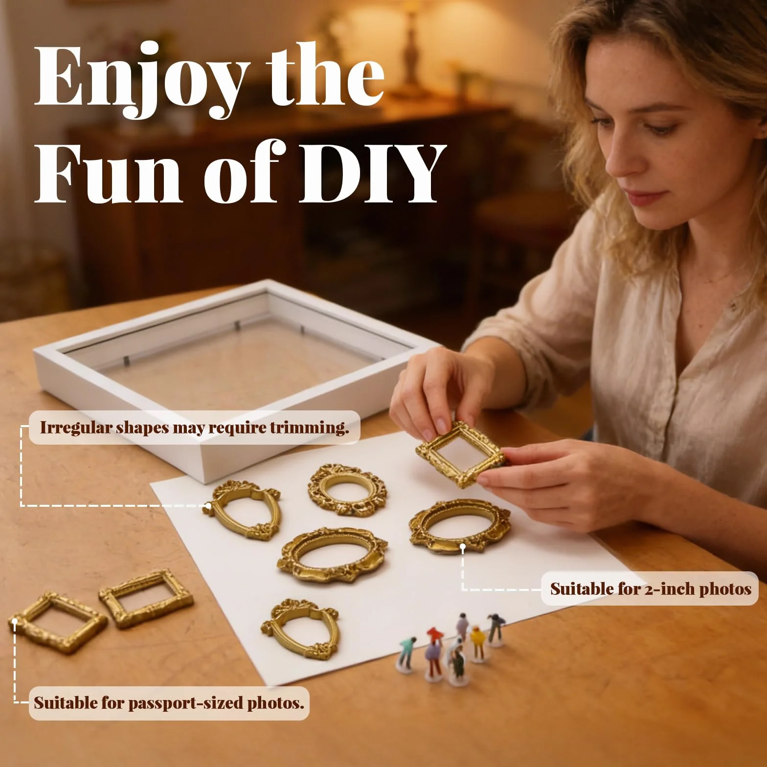 Coffret DIY Mini Musée Silhouette Shadow Box avec Éclairage LED, 8 Cadres Dorés & Figurines Aléatoires