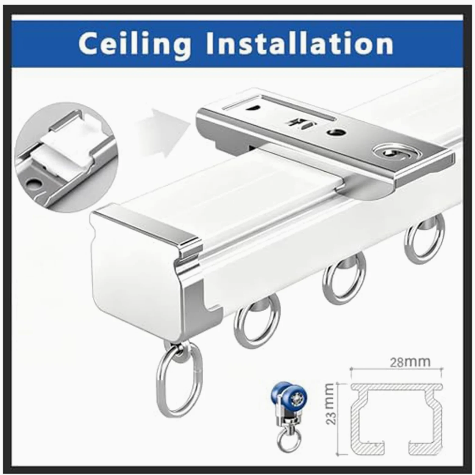Générique Tringle coulissante alu pour Rideaux épais | Rail de plafond ou mur, longueur extra longue, charge 40kg, glisse silencieuse, usage domestique et commercial