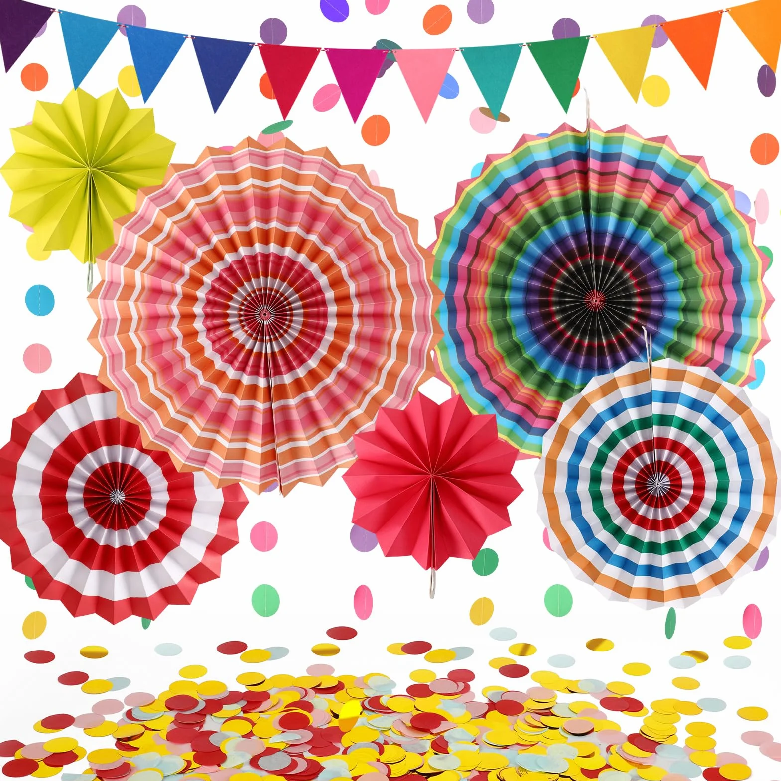 MARFOREVER Décoration de fête multicolore carnaval éventails suspendus confettis arc-en-ciel guirlande fanions