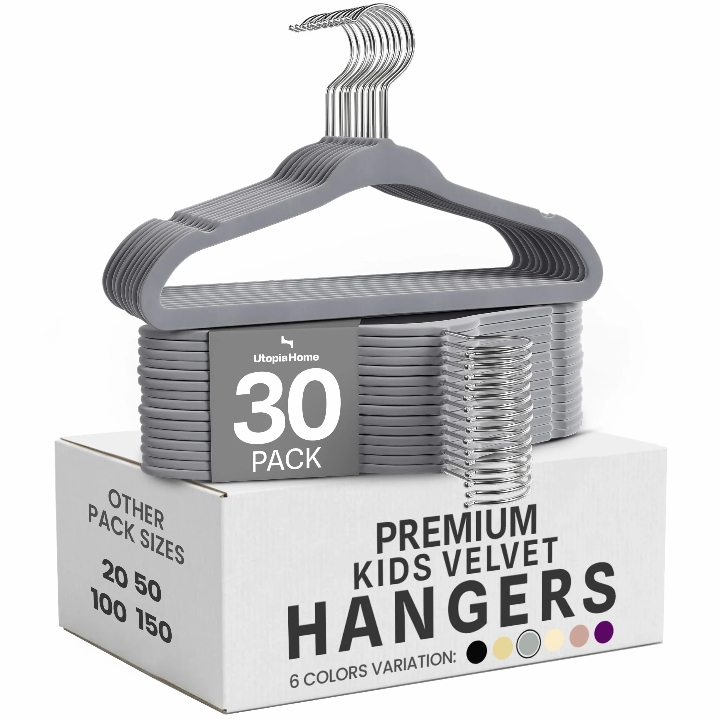 Utopia Home Lot de 30 cintres en Velours pour Enfants 28 cm Gris