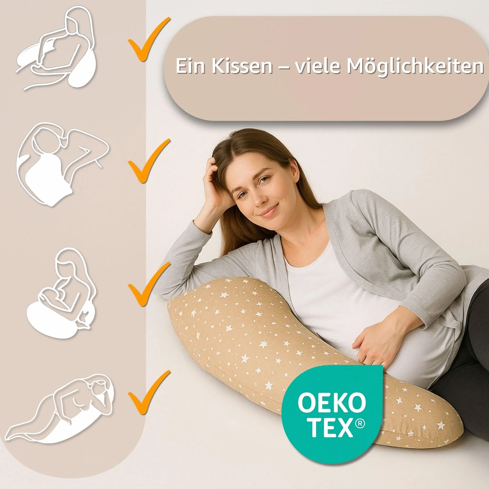 Coussin de grossesse et allaitement 190 cm – Oreiller maternité en forme de C Oeko-Tex