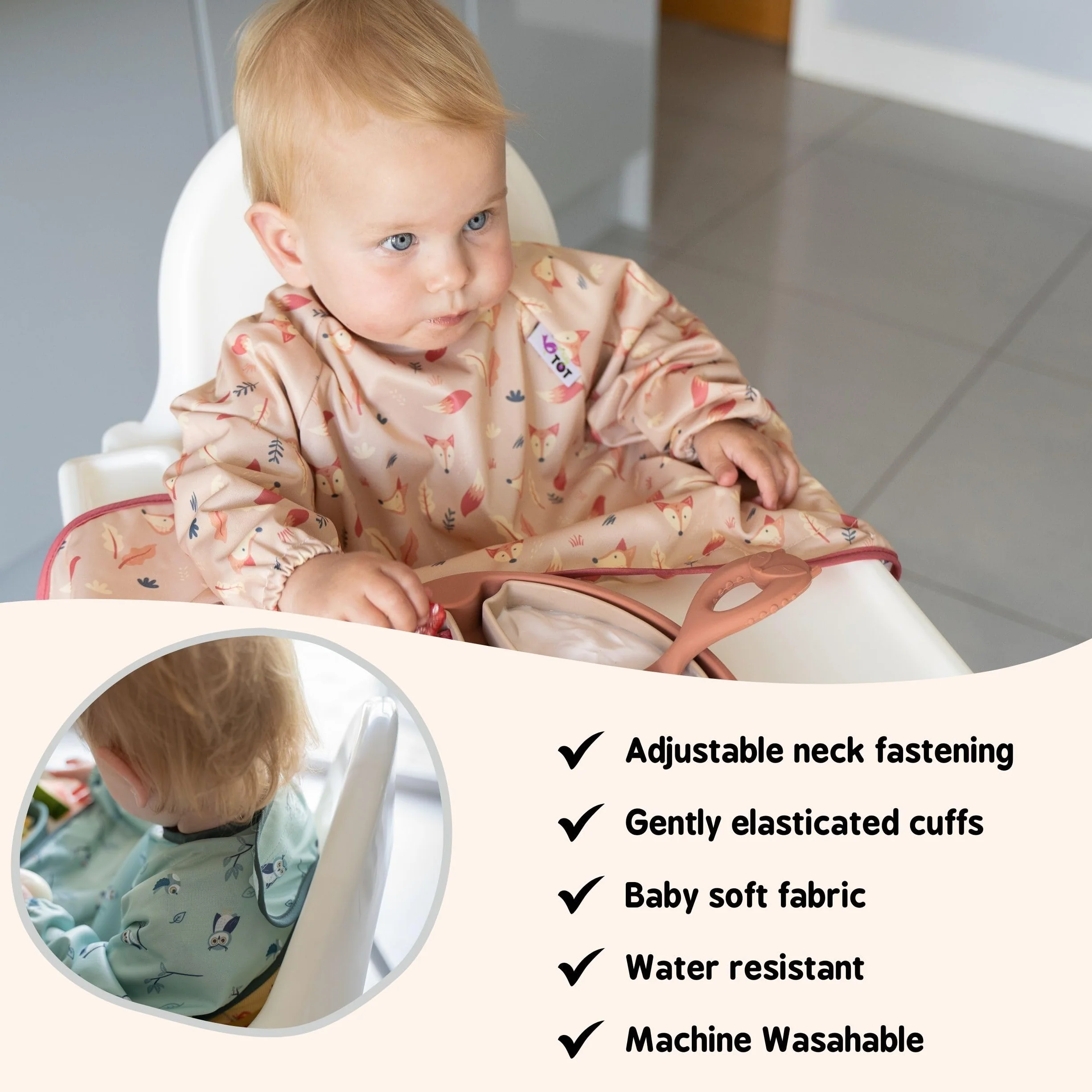 Tidy Tot Cover & Catch Bavoir d'alimentation avec manches pour bébé, enfant