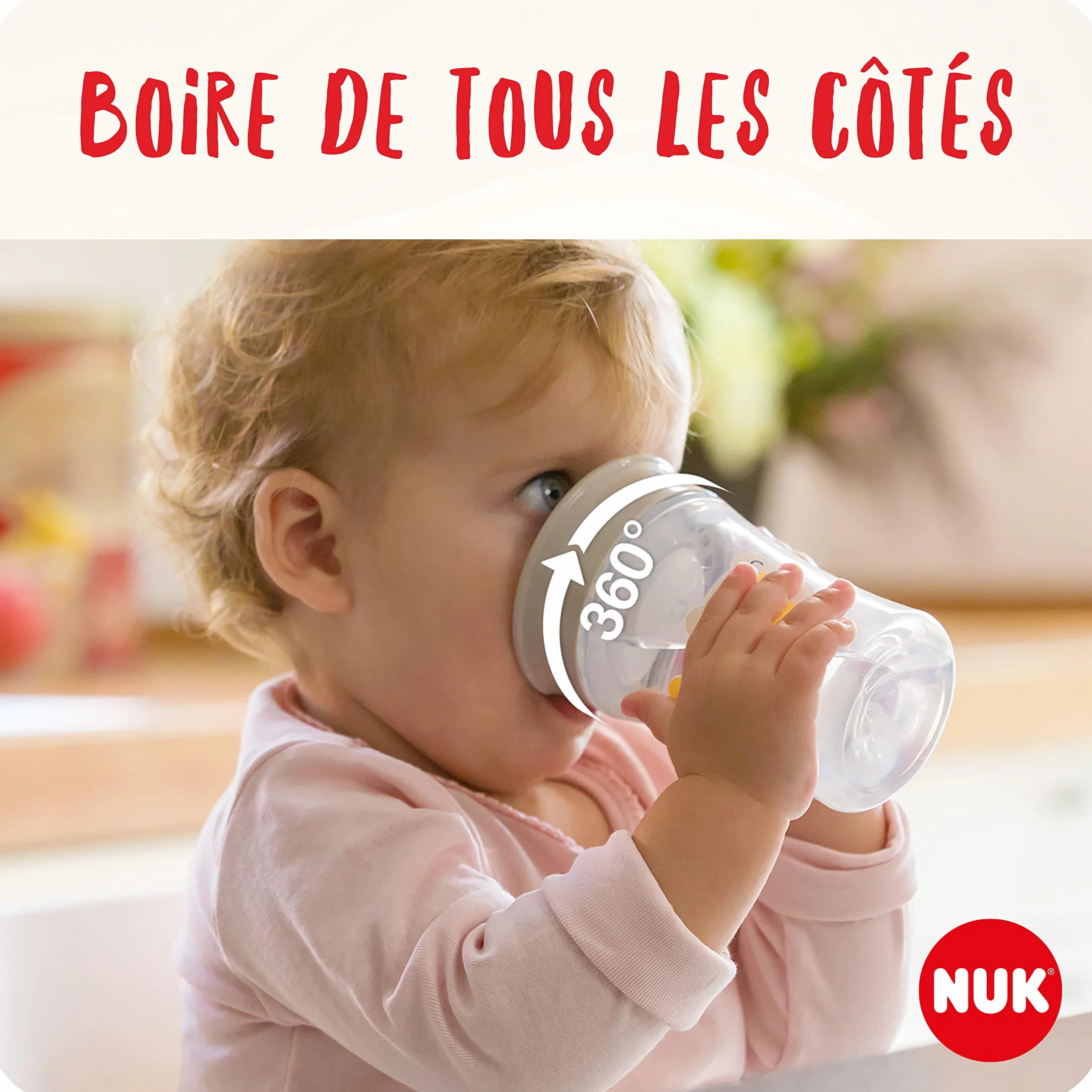 NUK Magic Cup Tasse d'Apprentissage 230 ml 8+ mois Bordure 360° antifuites Crabe Rouge