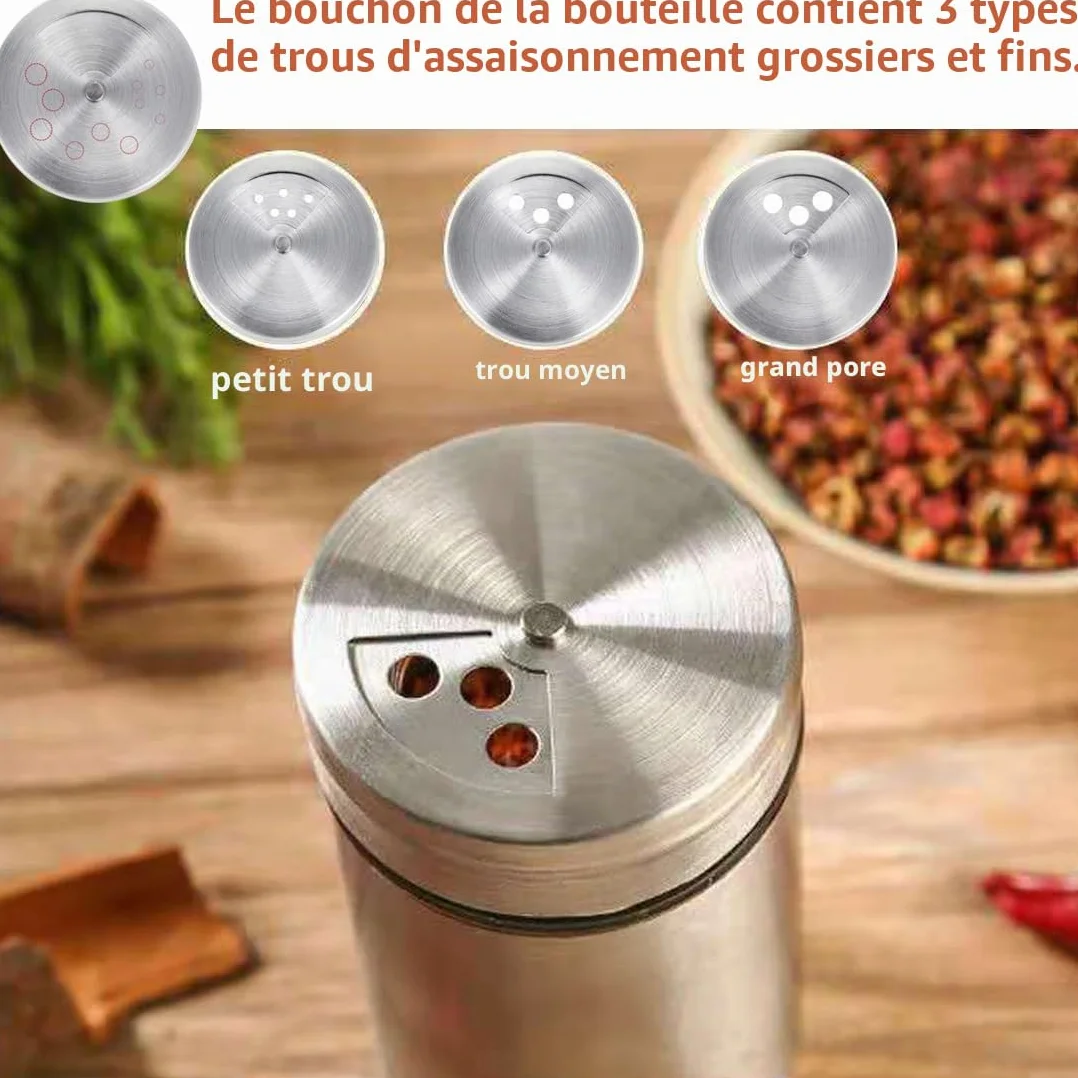 Lot de 6 pots à épices en verre 80 ml avec couvercle à vis, organisateur pour sel et poivre