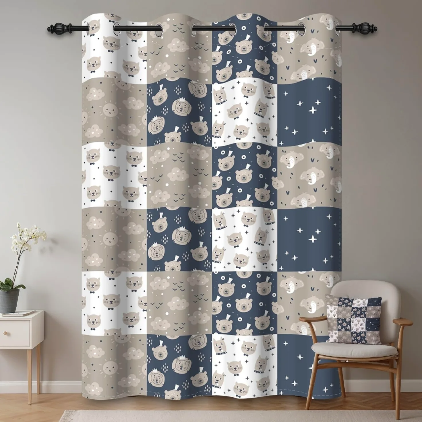 135x229cm Rideau à œillets Motif Animaux Dessin animé pour Chambre d'enfant Ours Éléphant Ciel Mignon Rideaux occultants pour Salle de Jeux bébé séparateur de pièce,1 Panneau Simple