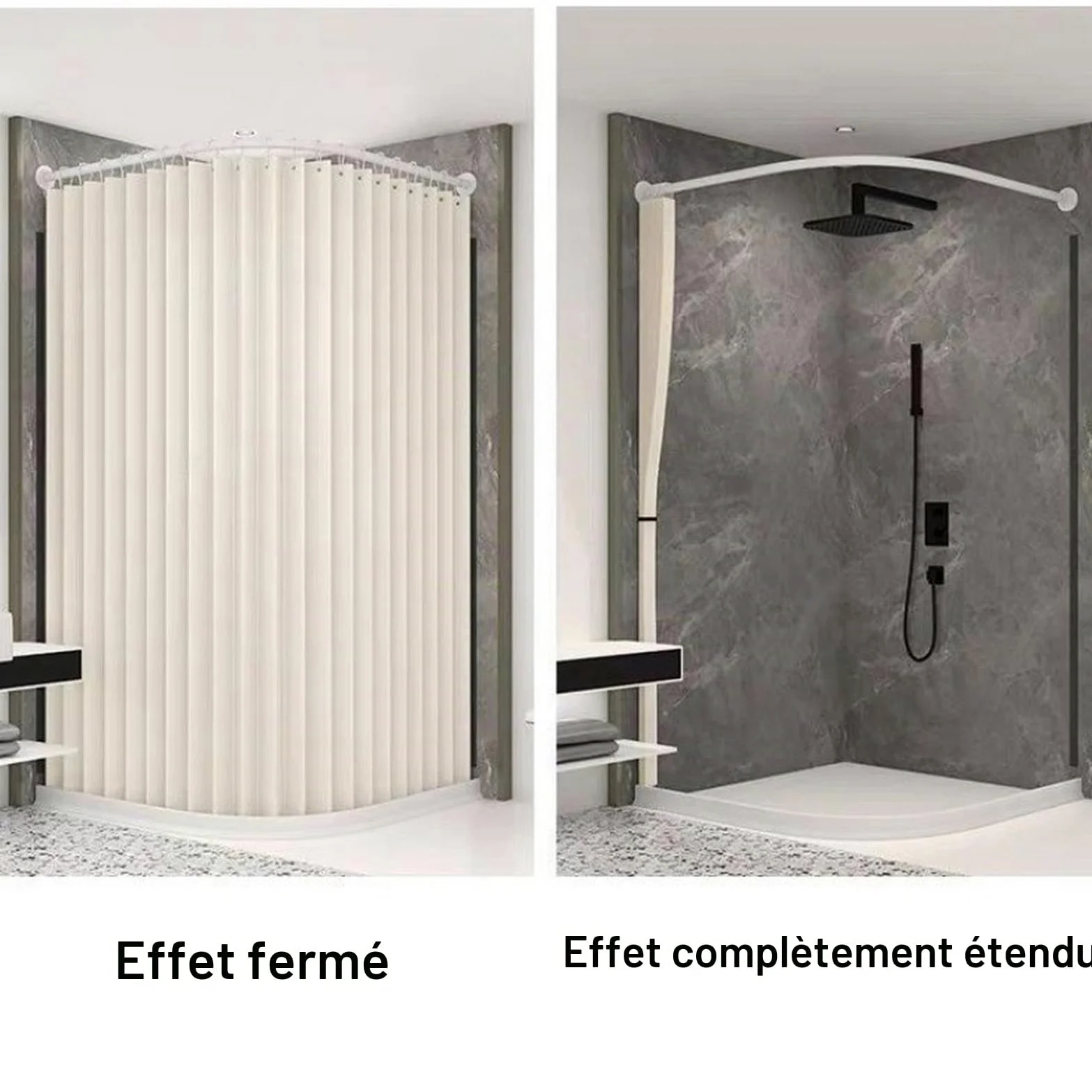 Rideau de Douche Anti Moisissure en Tissu, Beige, 240x200cm | Imperméable Lavable avec Crochets, Rideau de Douche d'angle Pliable Aimantée pour Salle de Bain, 230 g/m²