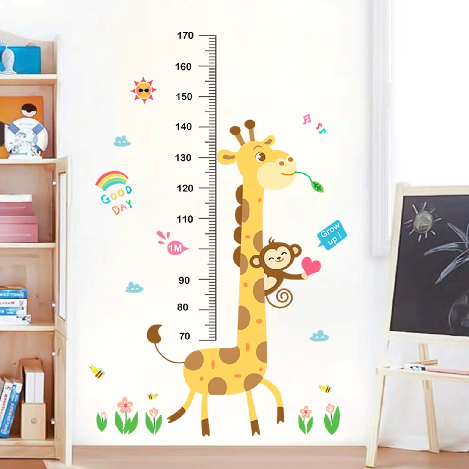 Tableau de croissance bébé autocollant mural amovible girafe singe
