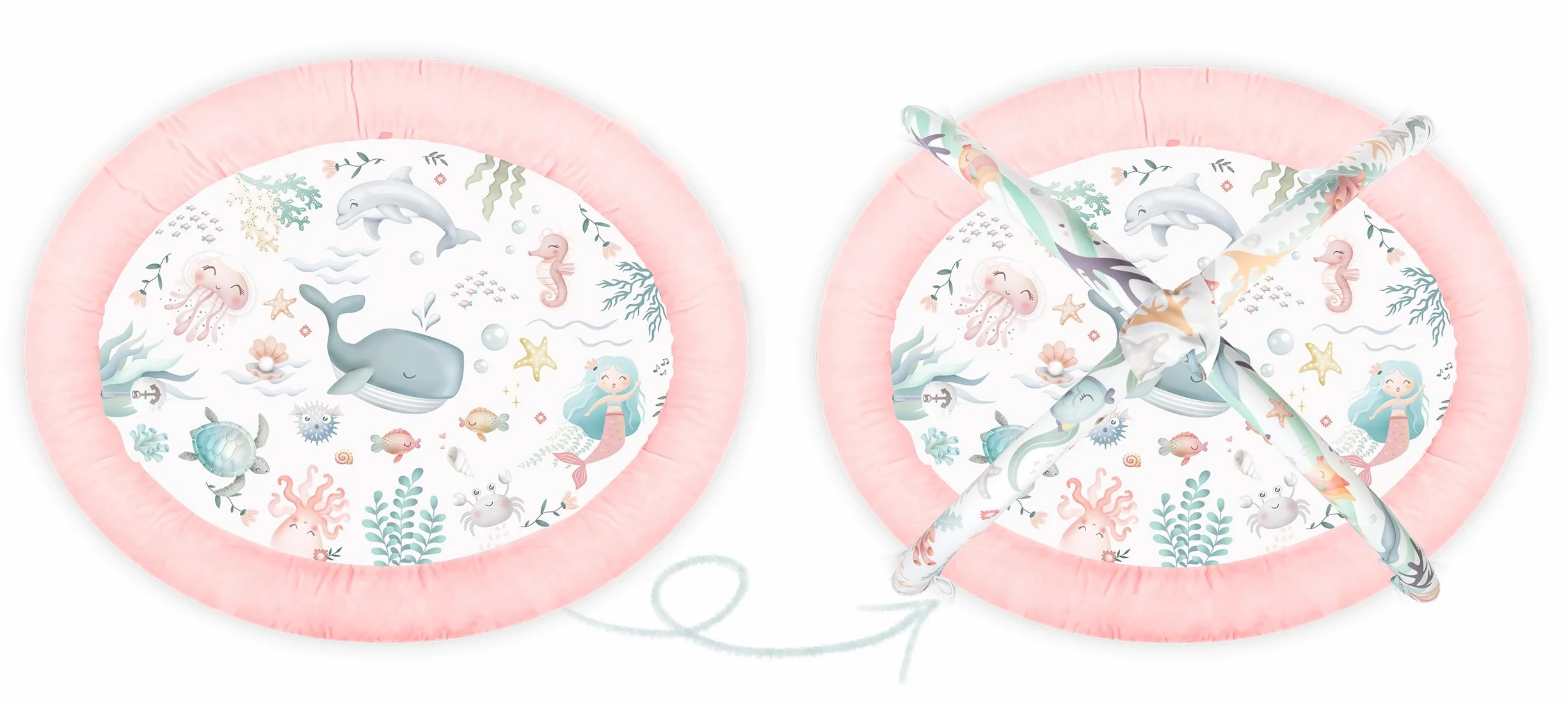 Nukido Tapis d'Éveil Bébé avec Arches Amovibles et 7 Jouets - Rose Océan