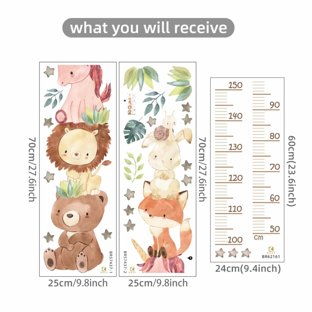 Toise murale autocollante animaux forêt pour enfants mesure 50-150 cm décoration chambre