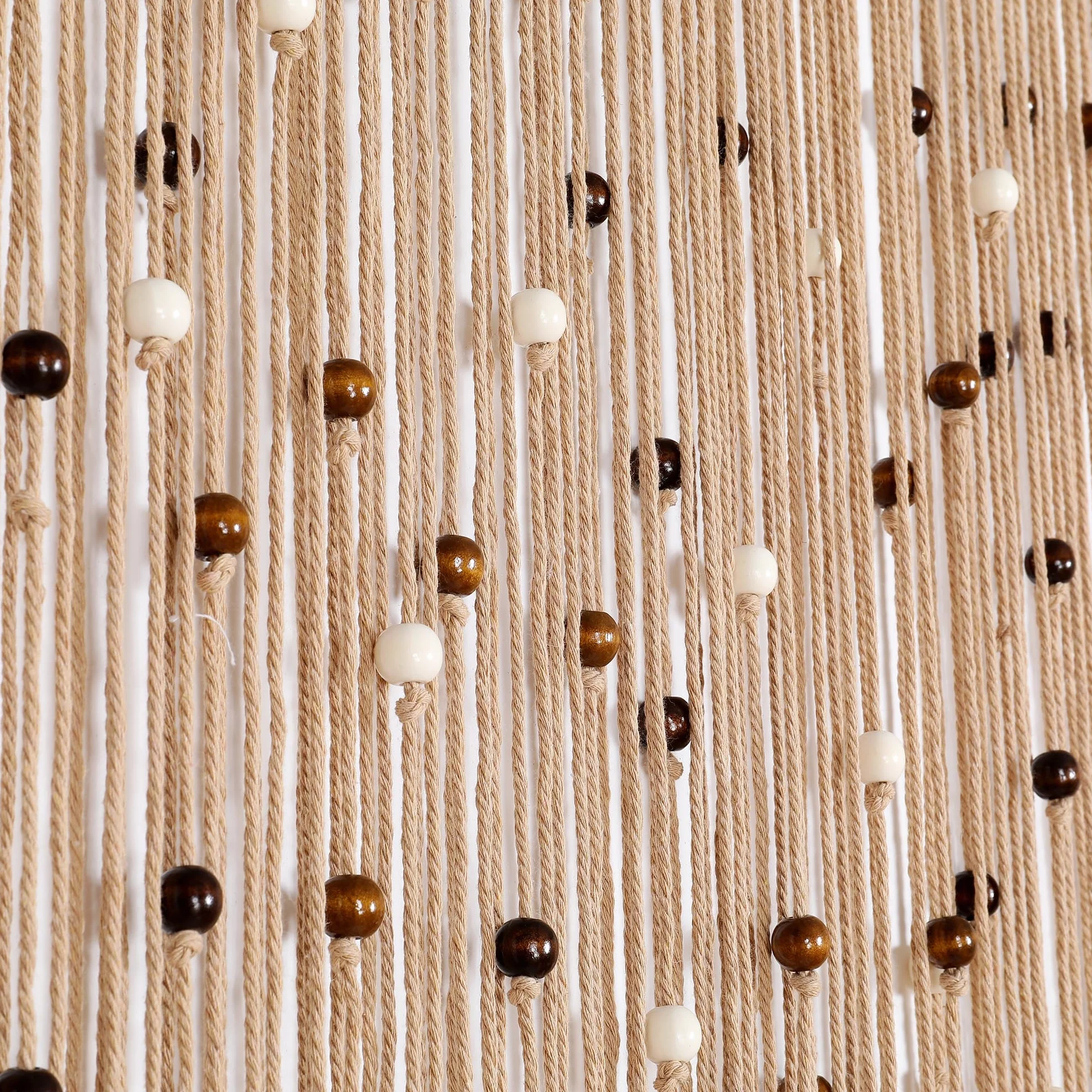 BECHAEO Rideau de perles en macramé fait à la main en coton pour porte, fenêtre, perles en bois et pompons à suspendre, séparateur de pièce, couloir, placard, chambre à coucher, décoration d'intimité,