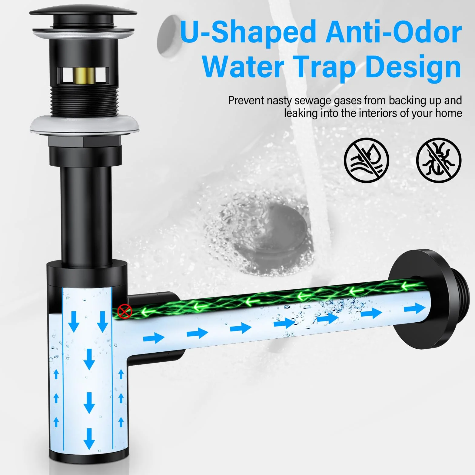 Siphon Noir Rétro avec Bonde Trop-plein 1 1/4 Laiton Universel Anti-Odeur Kit Vidange évier cuisine salle de bain