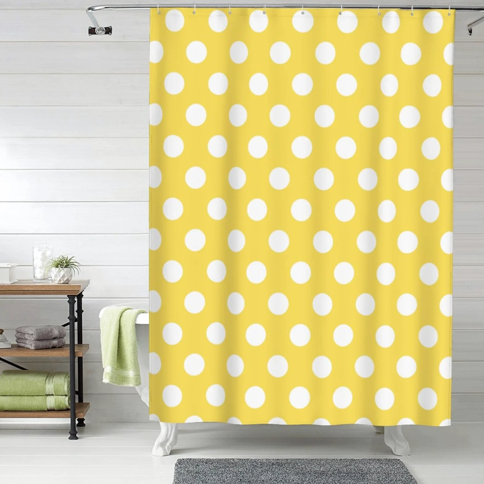 Rideau de douche imperméable et lavable en machine à pois jaune clair – 152,4 x 183 cm d'épaisseur – Décoration de salle de bain mignonne